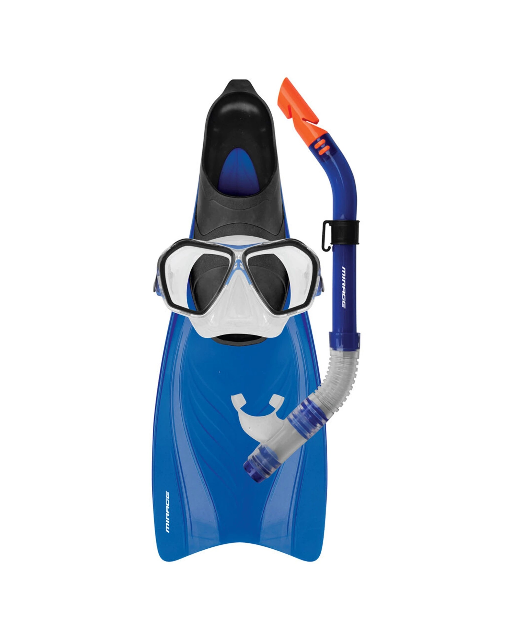 1 Mirage 4pc Bali Silicone Snorkelling Mask Snorkel Fins Set M L - Blue, 1 of 1