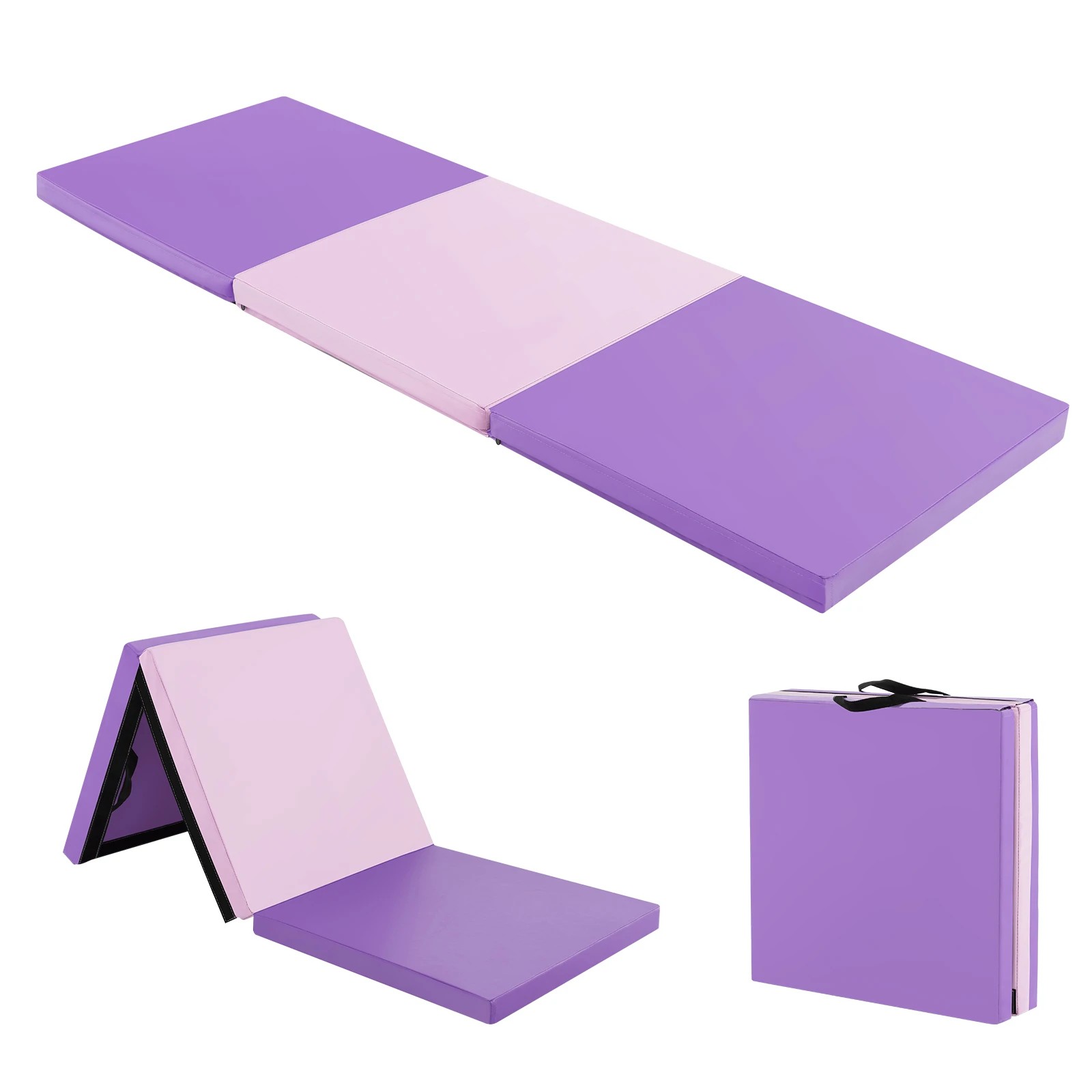1 Costway 180x60cm Tri-Fold Gymnastics Mat PU Leather Floor Exercise Yoga Tumbling Mat w/Carry Strap - Pink, 1 of 1