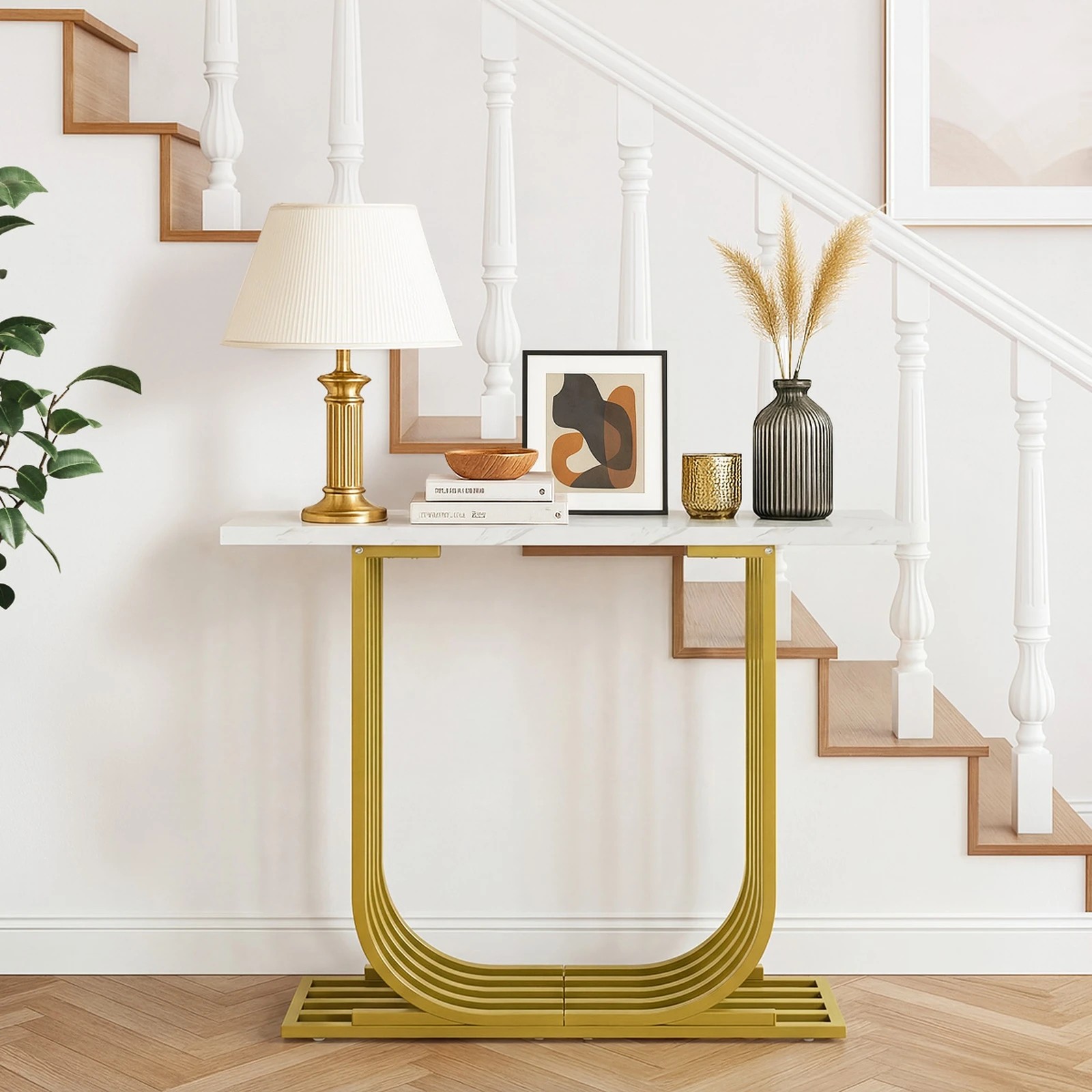 4 Oikiture Console Table Hallway Desk - Gold, 4 of 9