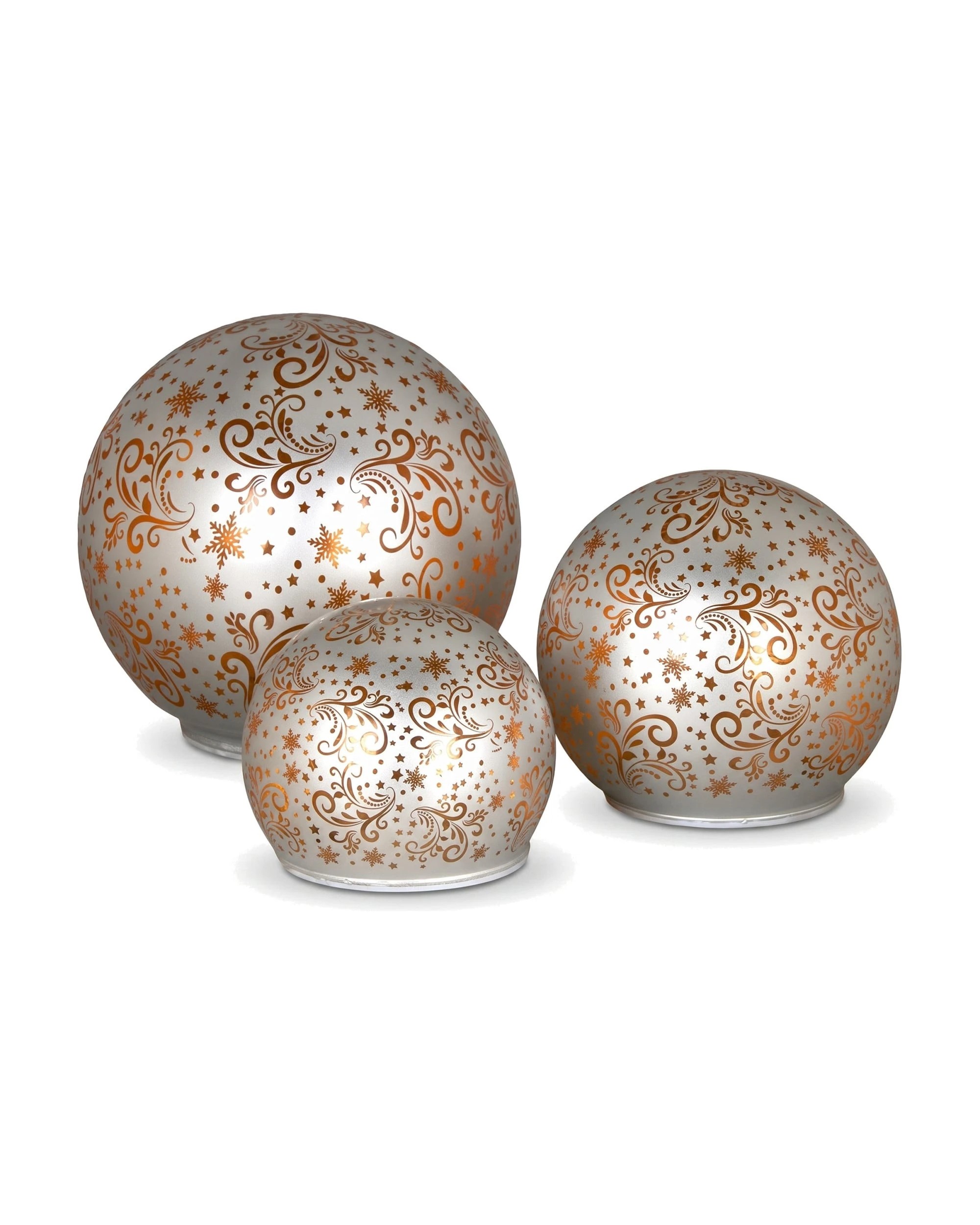 2 Christabelle 3-Piece Silver Glass Christmas LED Spheres with Gold Scrollwork - Gold, 2 of 6
