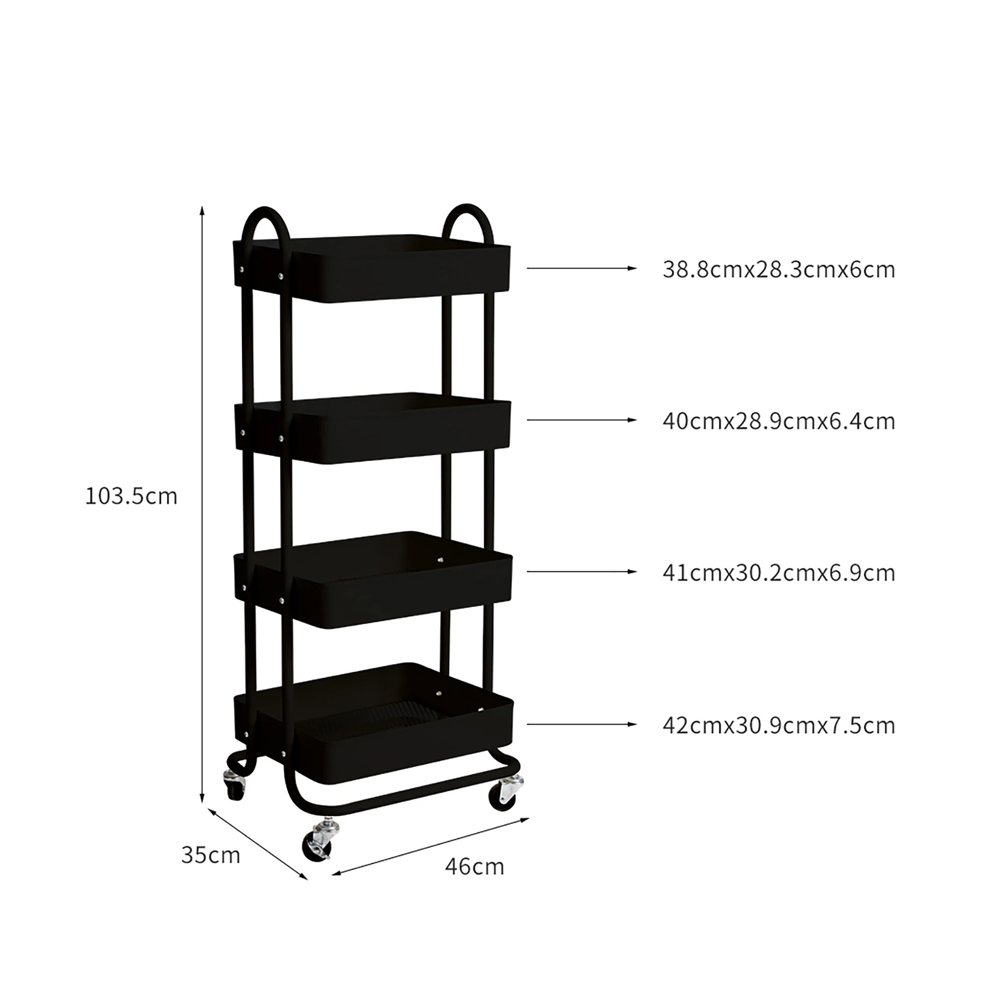 6 Levede 4 Tiers Storage Trolley - Black, 6 of 7