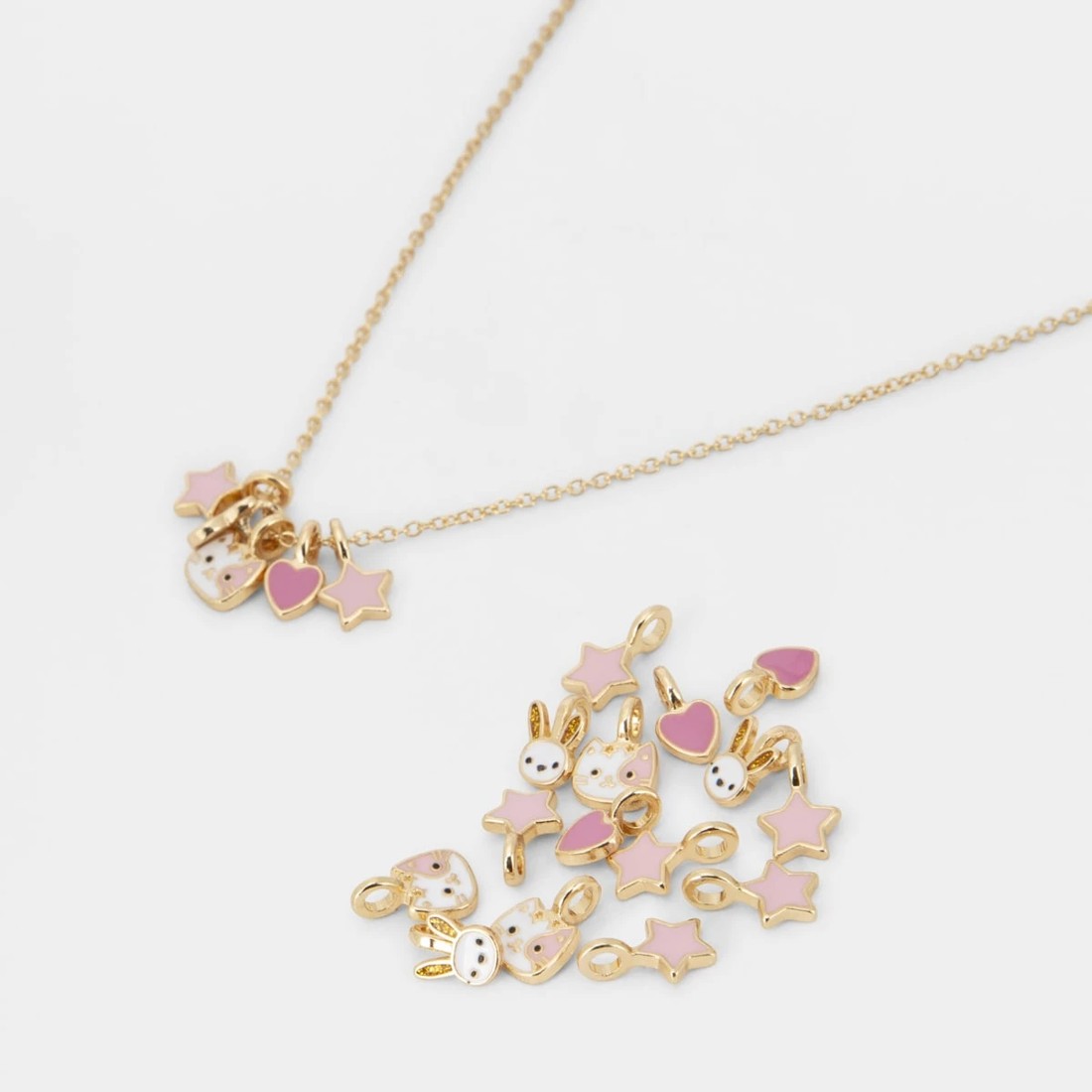 2 Cat & Bunny Charms Necklace - Pink and Gold Tone, 2 of 4