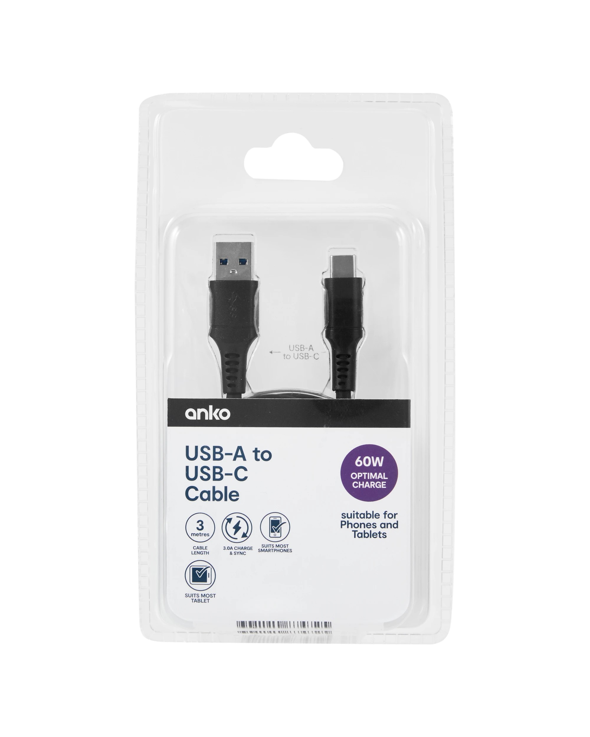 4 USB-A to USB-C Cable - 3m, Black, 4 of 5