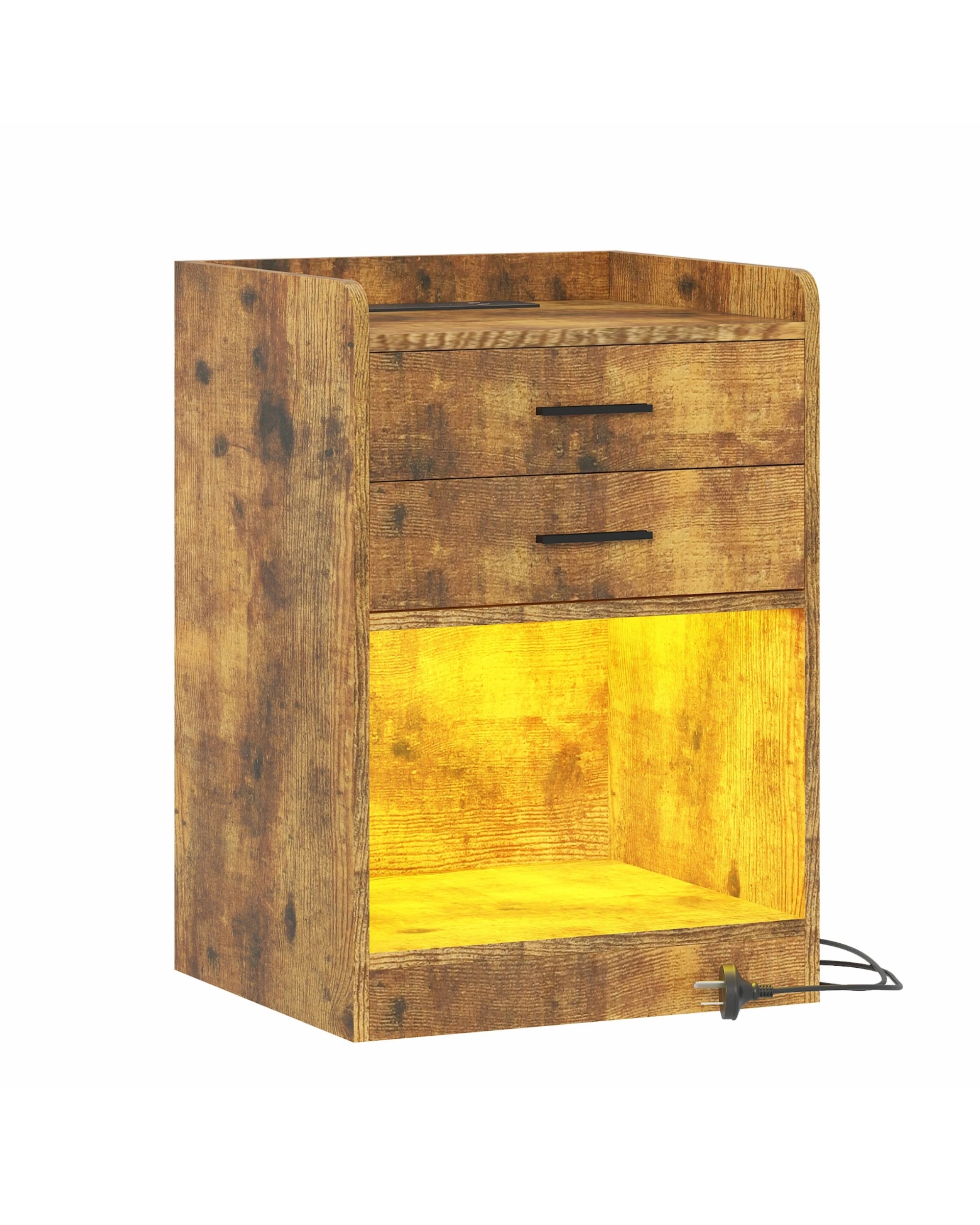 5 Advwin LED Bedside Table with Charging Station 2 Drawers Nightstand - Brown, 5 of 9