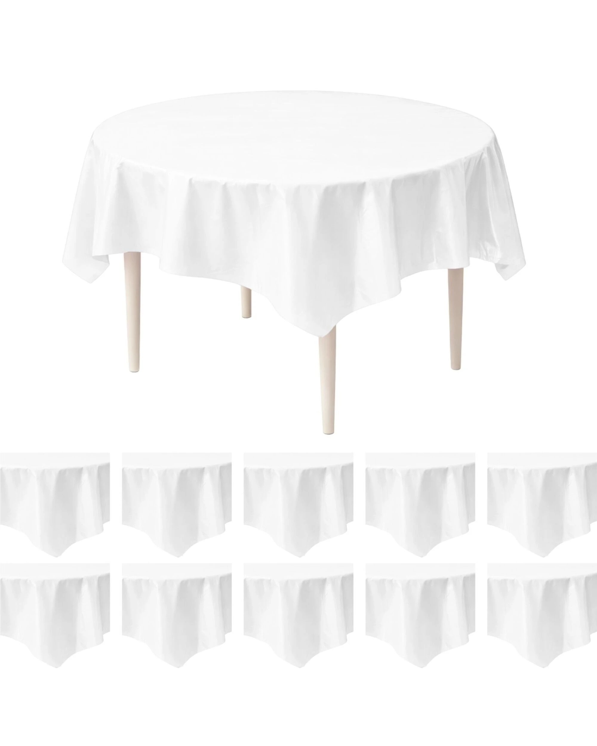 1 Meteor Bright Round Plastic Tablecloths Bulk Pack of 12 - White, 1 of 3