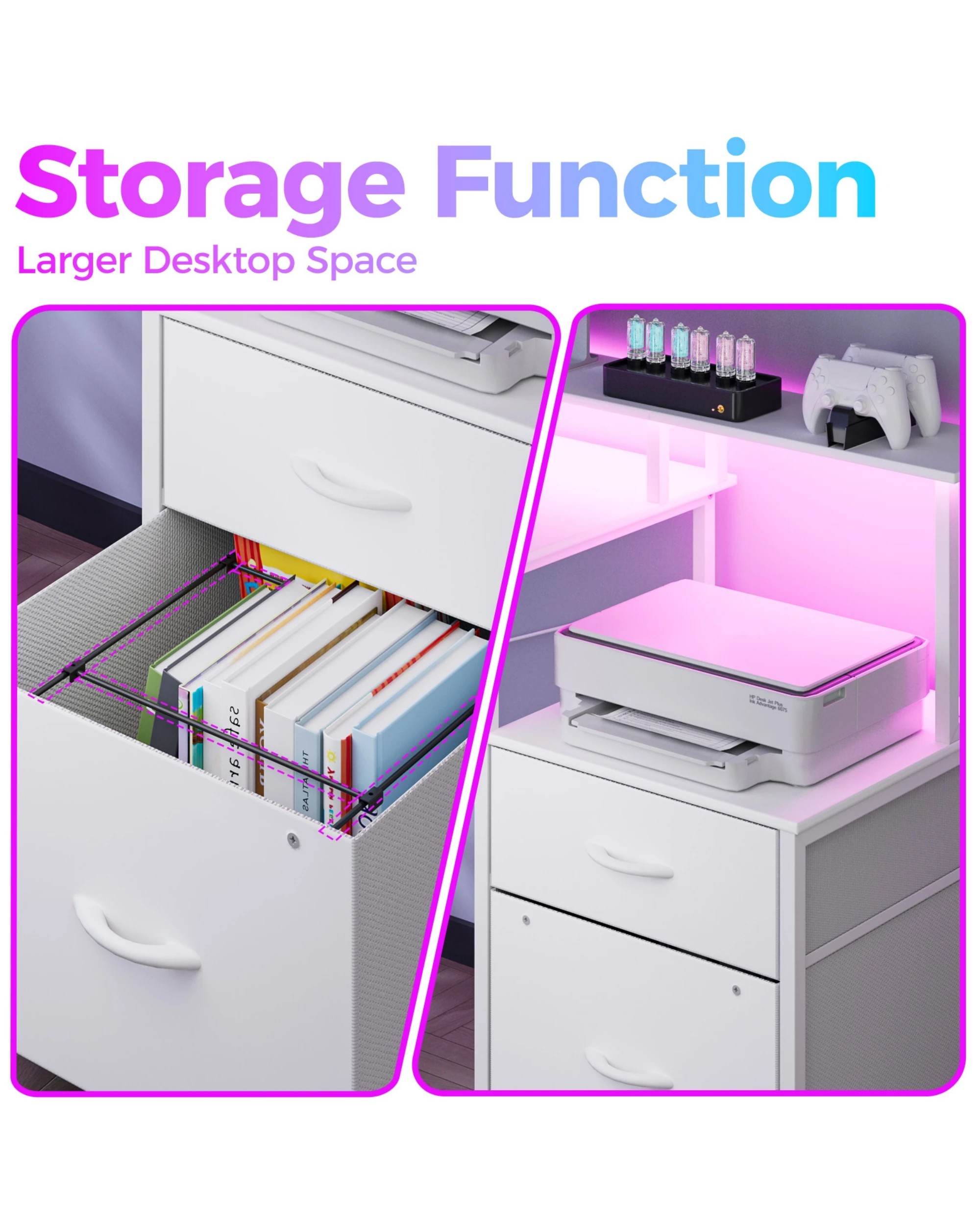 6 Advwin L Shaped Gaming Desk With Led Lights & Power Outlets, 6 of 9