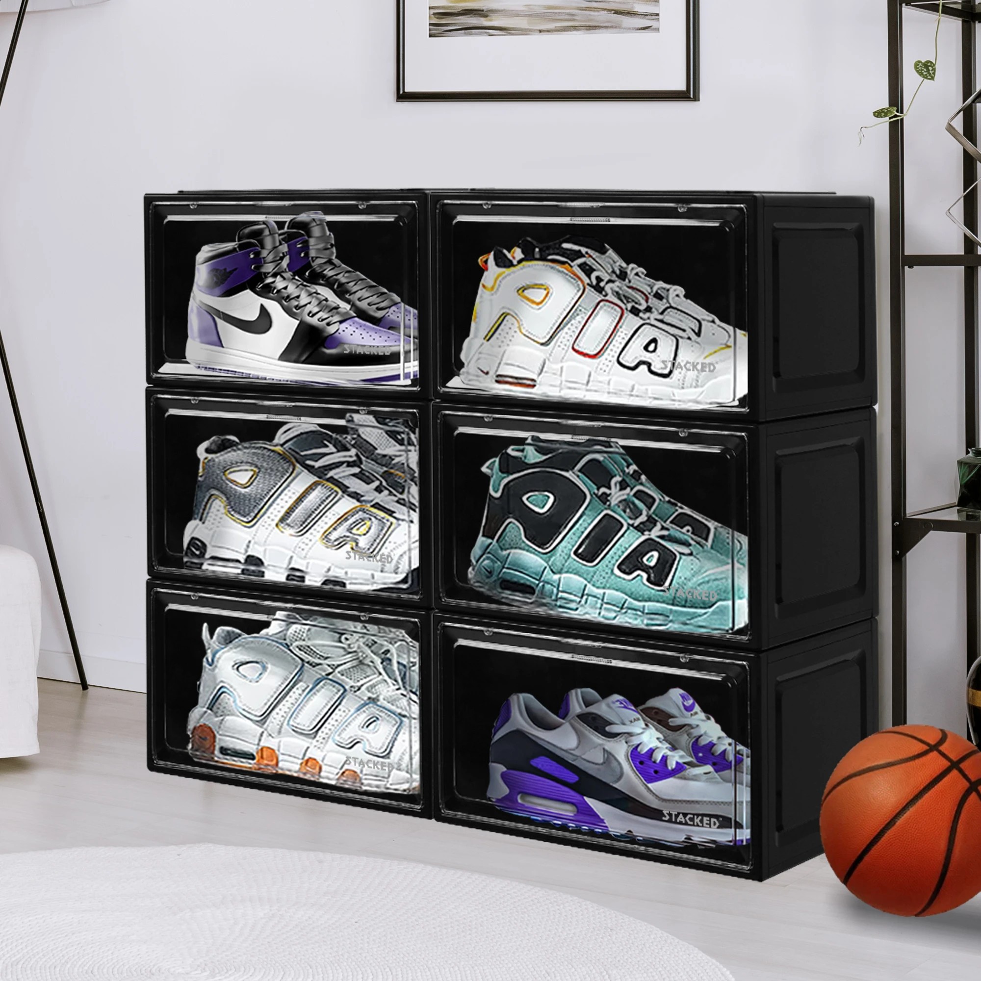 8 Stacked 6Pcs Plastic Display Shoe Box - Black, 8 of 9