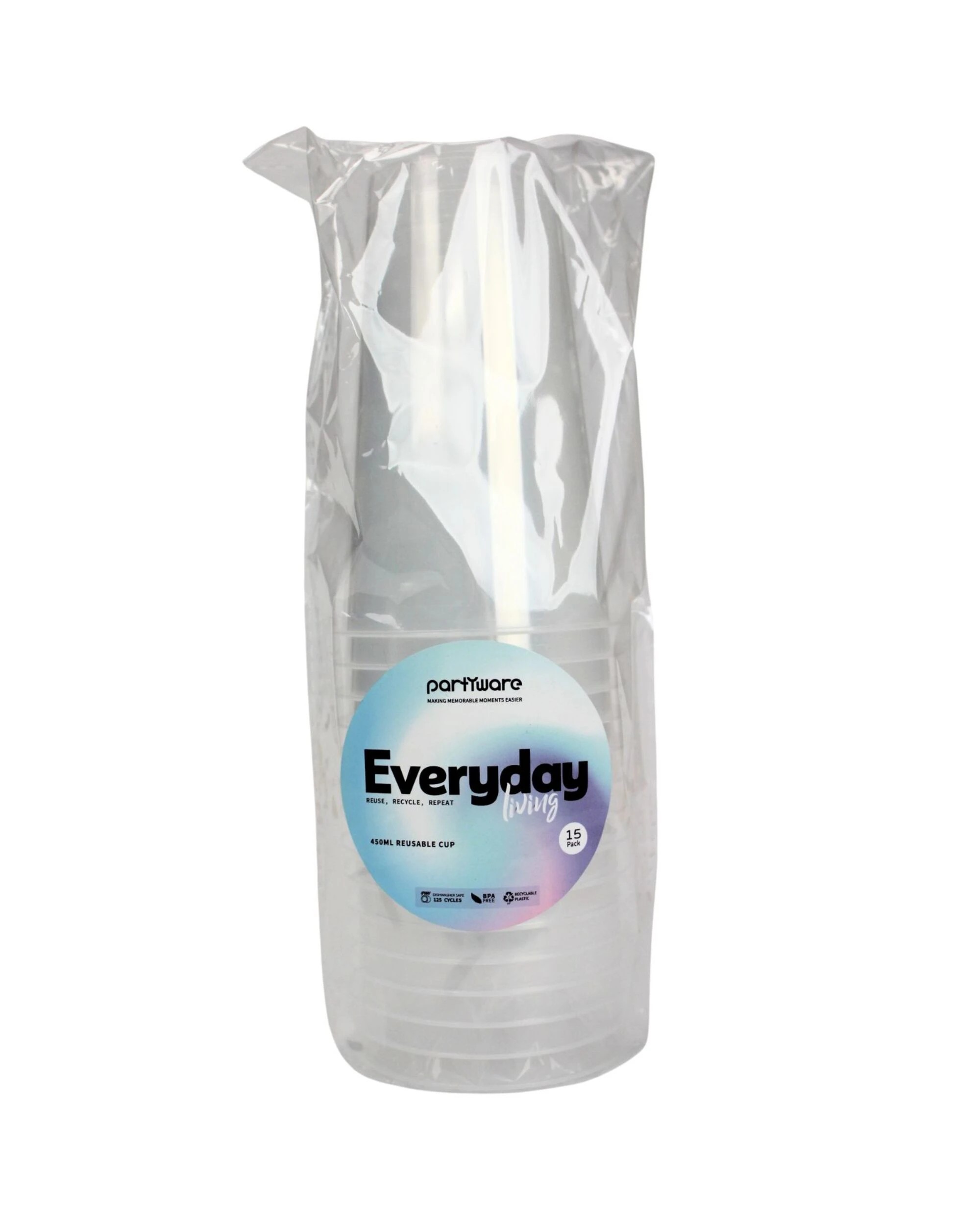 3 Partyware Everyday Home Frosted Reusable Cups 450ml Pack of 15 - Clear, 3 of 4