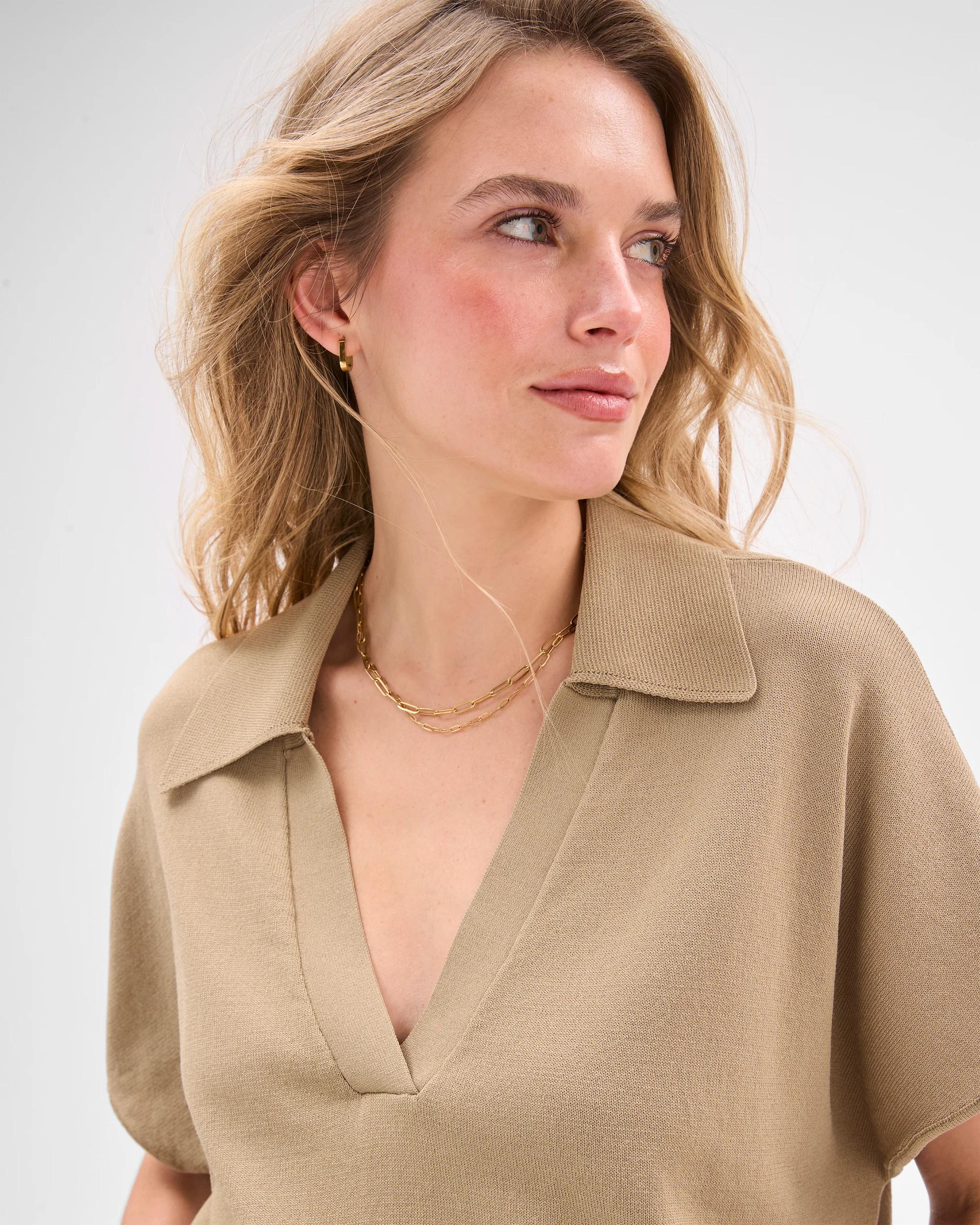 5 Lily Loves Basque Detail Polo Top CRUSHED LEAF, 5 of 8