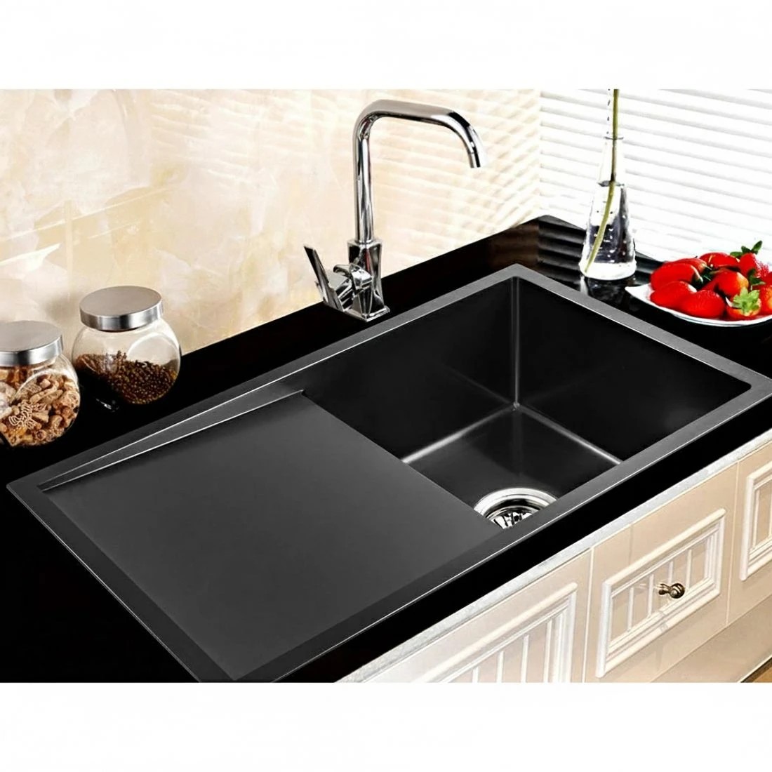 2 Cefito Kitchen Sink 75X45CM Stainless Steel Basin Single Bowl - Black, 2 of 4