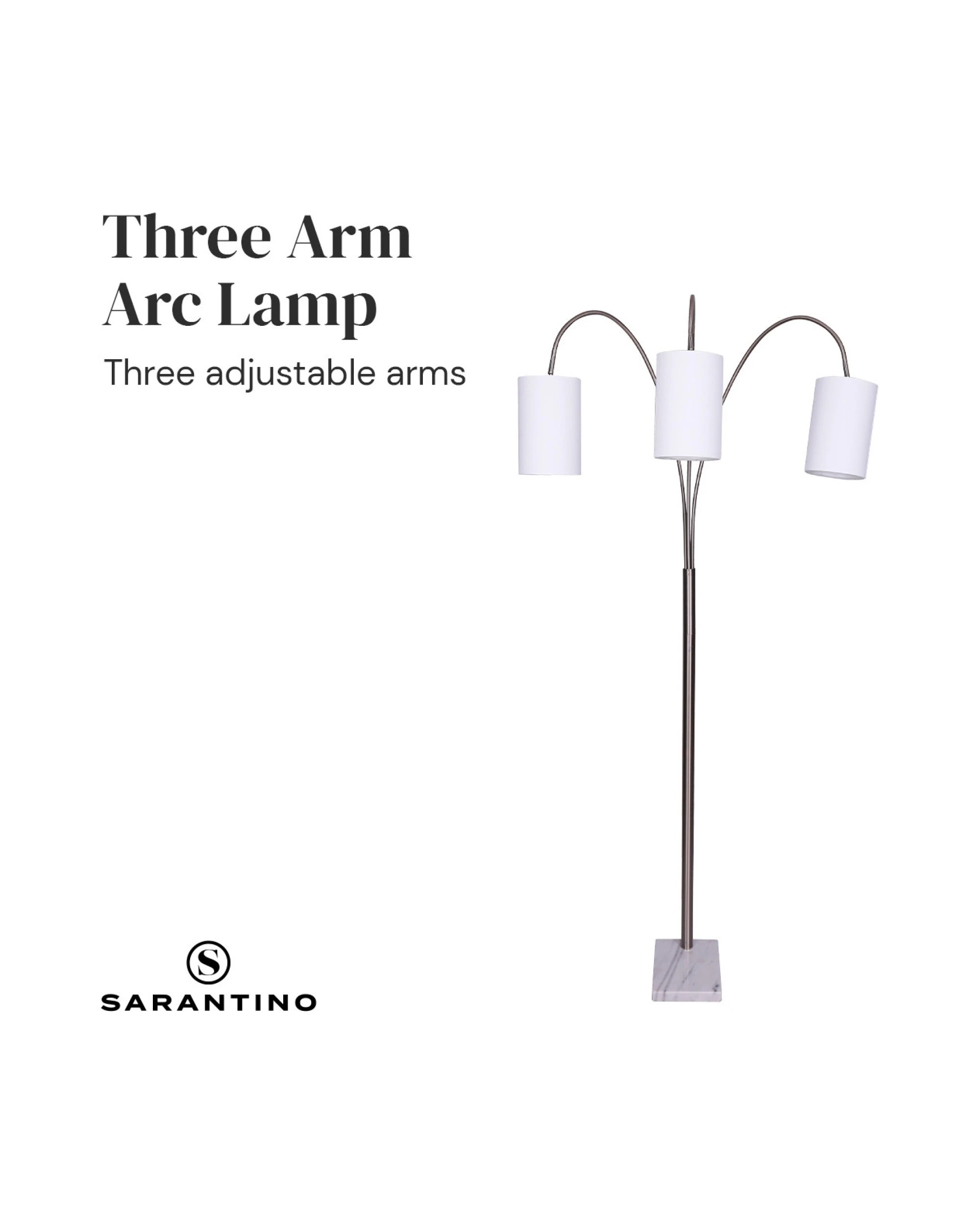 4 Sarantino 3-Light Metal Arc Floor Lamp - Nickel and Marble Finish, 4 of 10