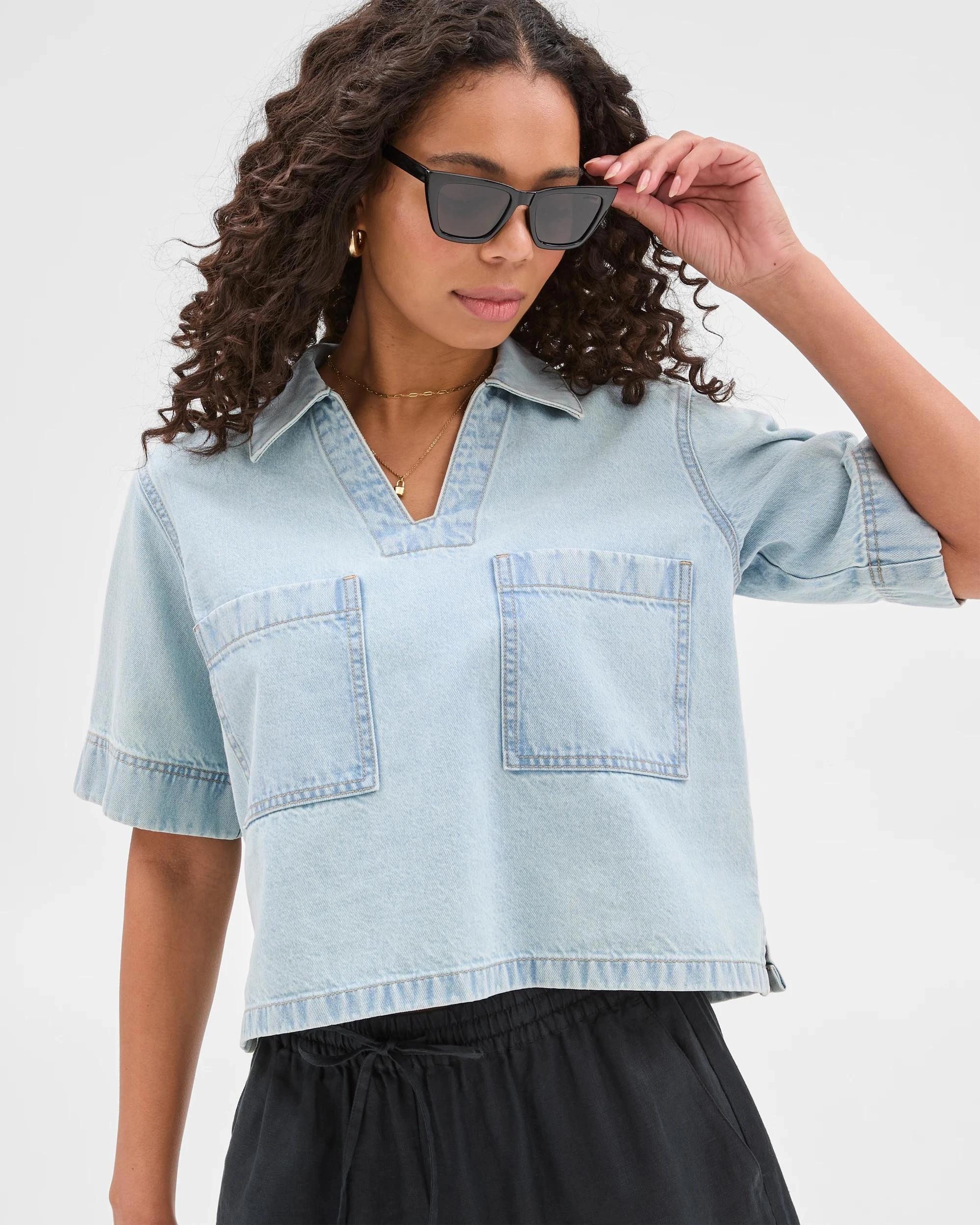1 Target Denim Tunic Top ICE BLUE WASH, 1 of 5