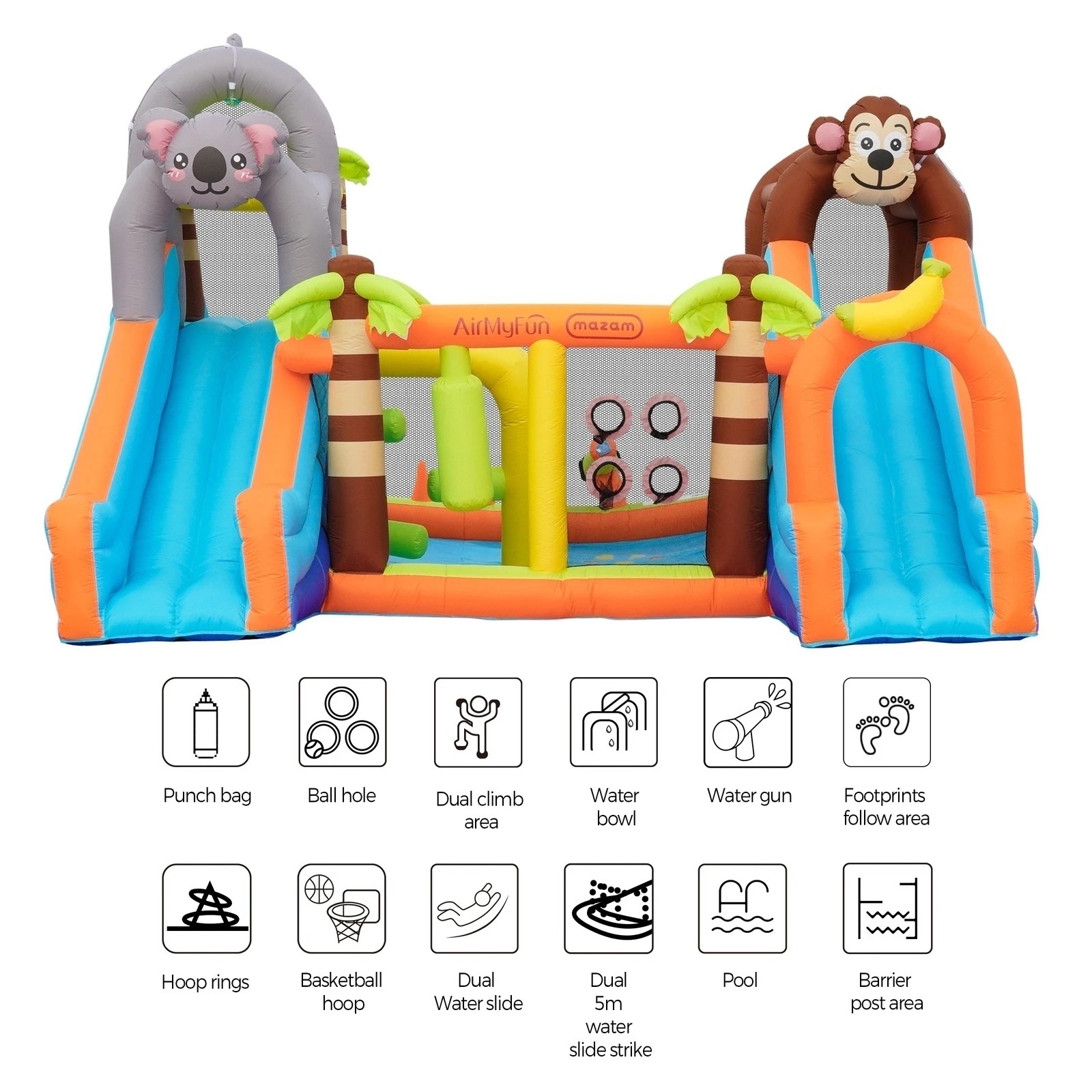 5 Airmyfun Inflatable Castle 12 Play Zones Dual 5m Water Slide Animal Theme
 - Multi, 5 of 10