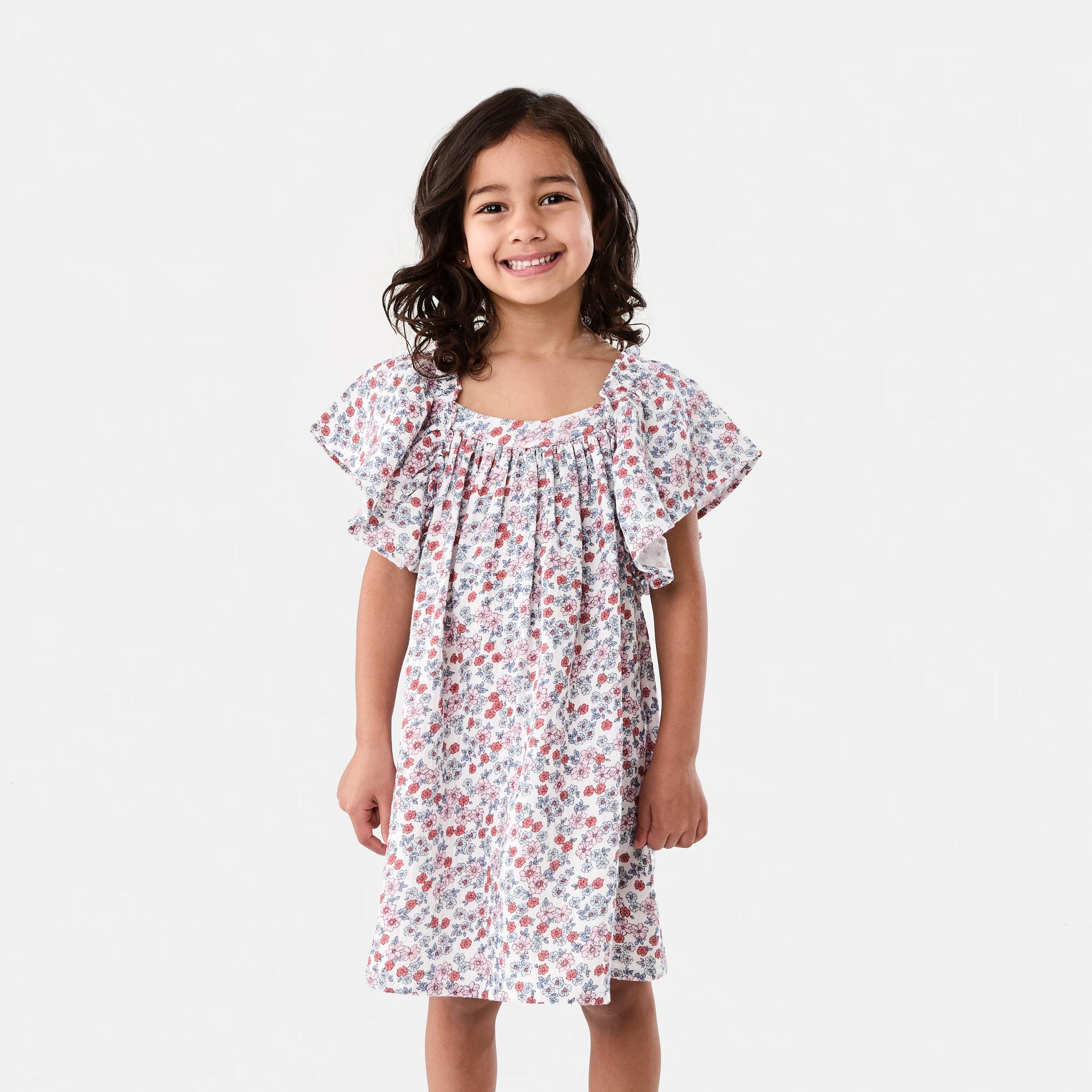 1 Woven Frill Sleeve Dress Bge Floral, 1 of 8