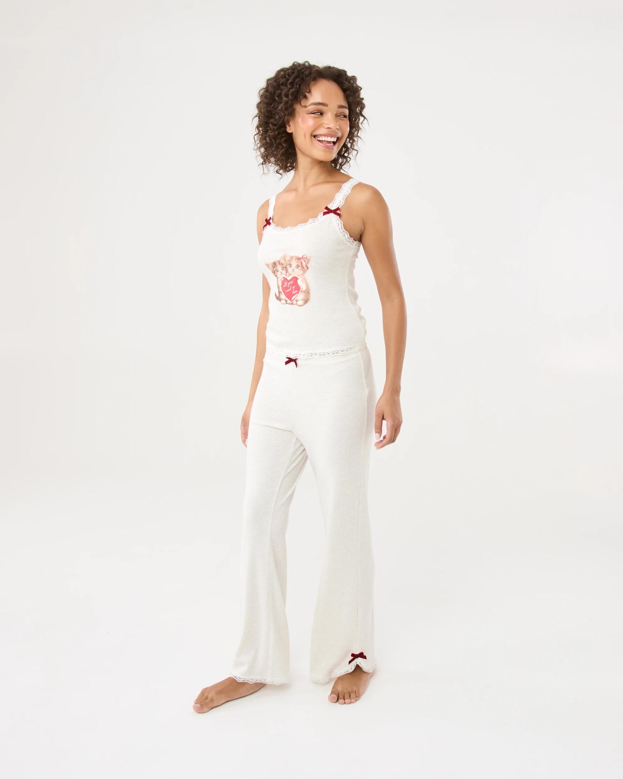 3 Lace Trim Waffle Cami Cat Heart, 3 of 9