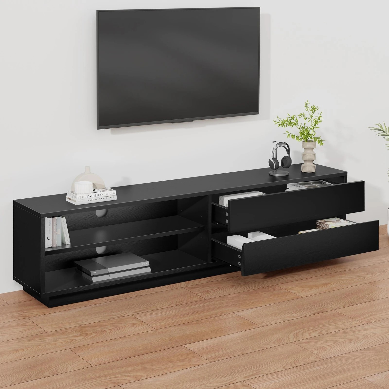 2 Alfordson Entertainment Unit TV Cabinet Stand Storage Drawer 180cm - Black, 2 of 10