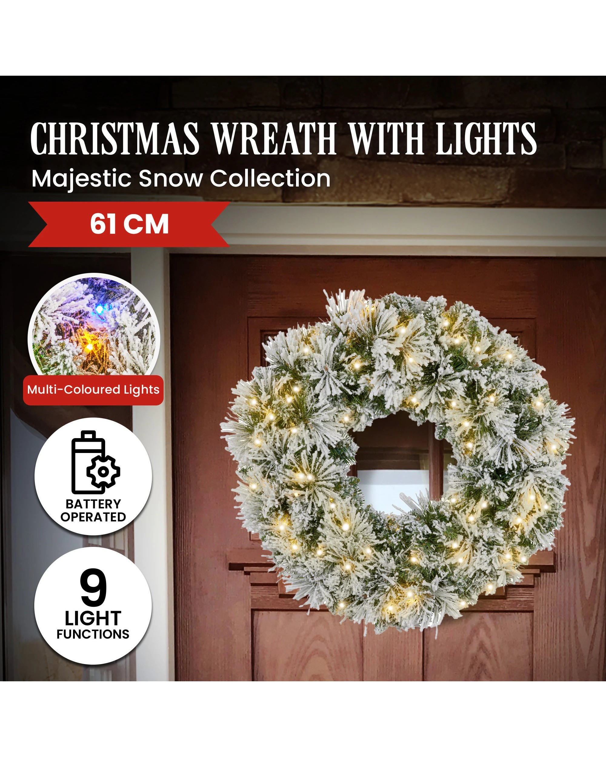 8 Christabelle 61cm Snow Christmas Wreath Lush Majestic Front Door Decoration Ornament, 8 of 8