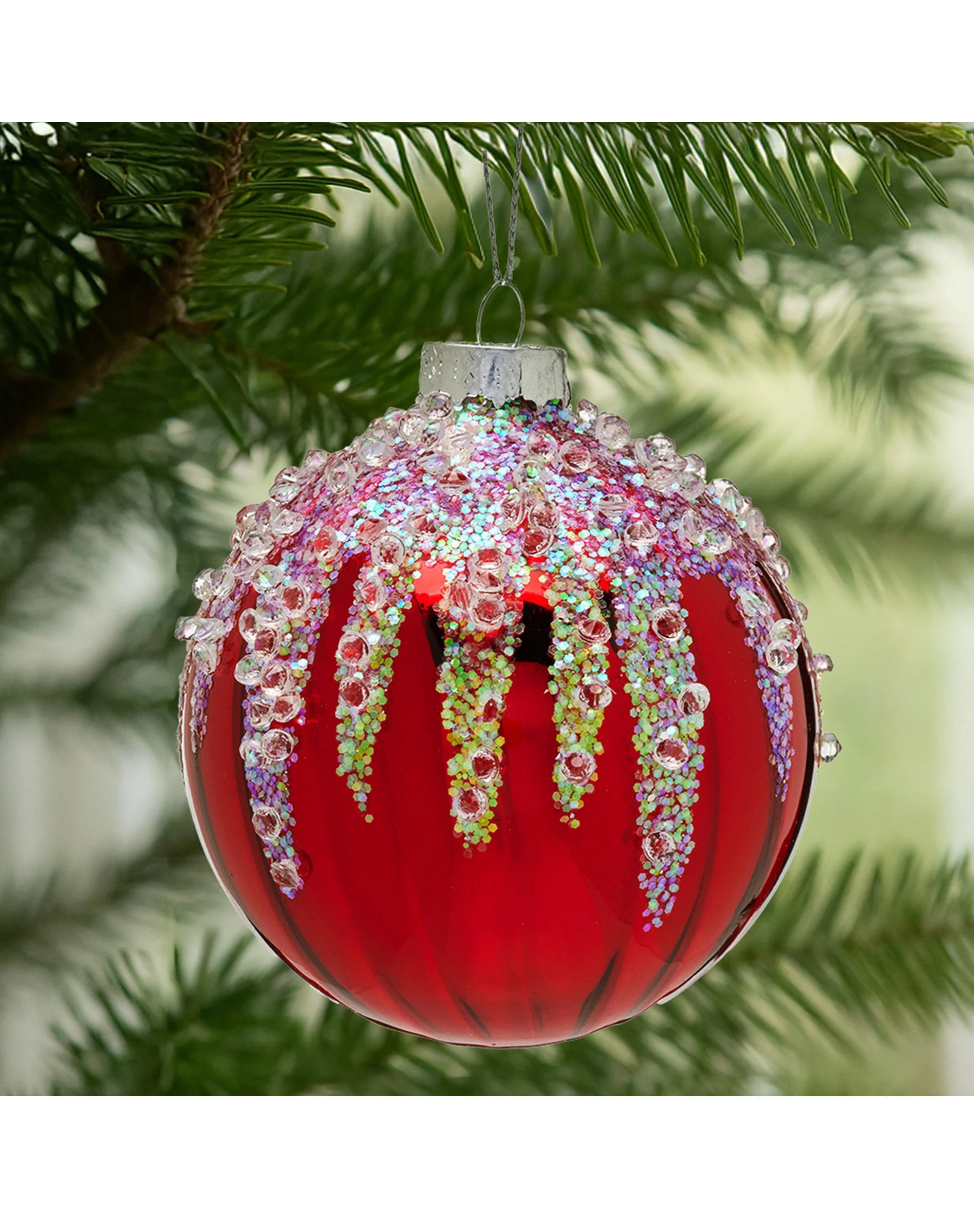 3 Christabelle Box of 6 Red Glass Baubles with Sequin Frosting - Red, 3 of 3