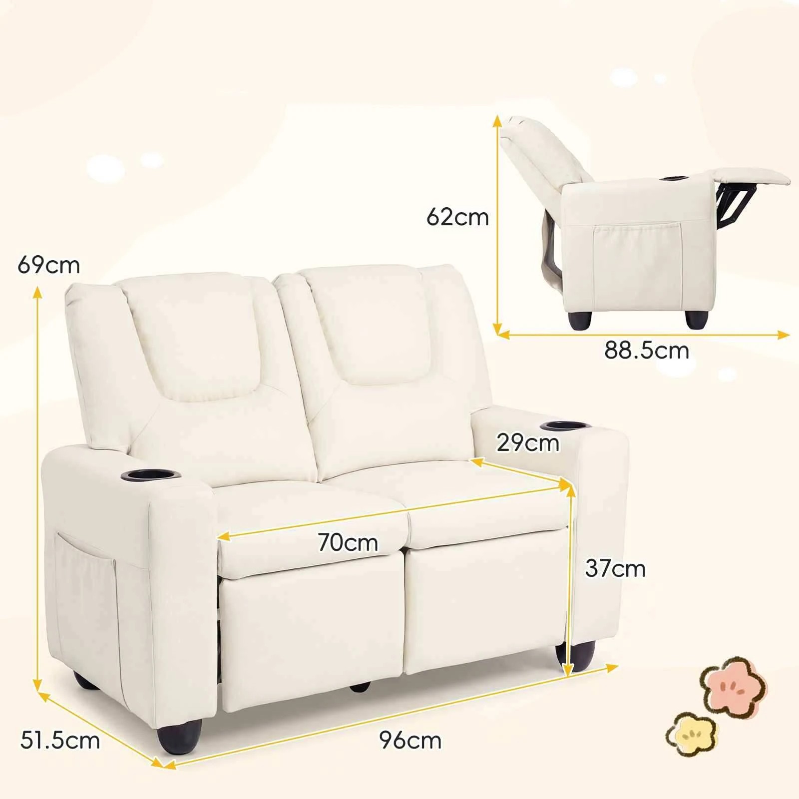 2 Costway 2-Seater Recliner Chair Double Sofa Adjustable Couch PU Leather - Beige, 2 of 3