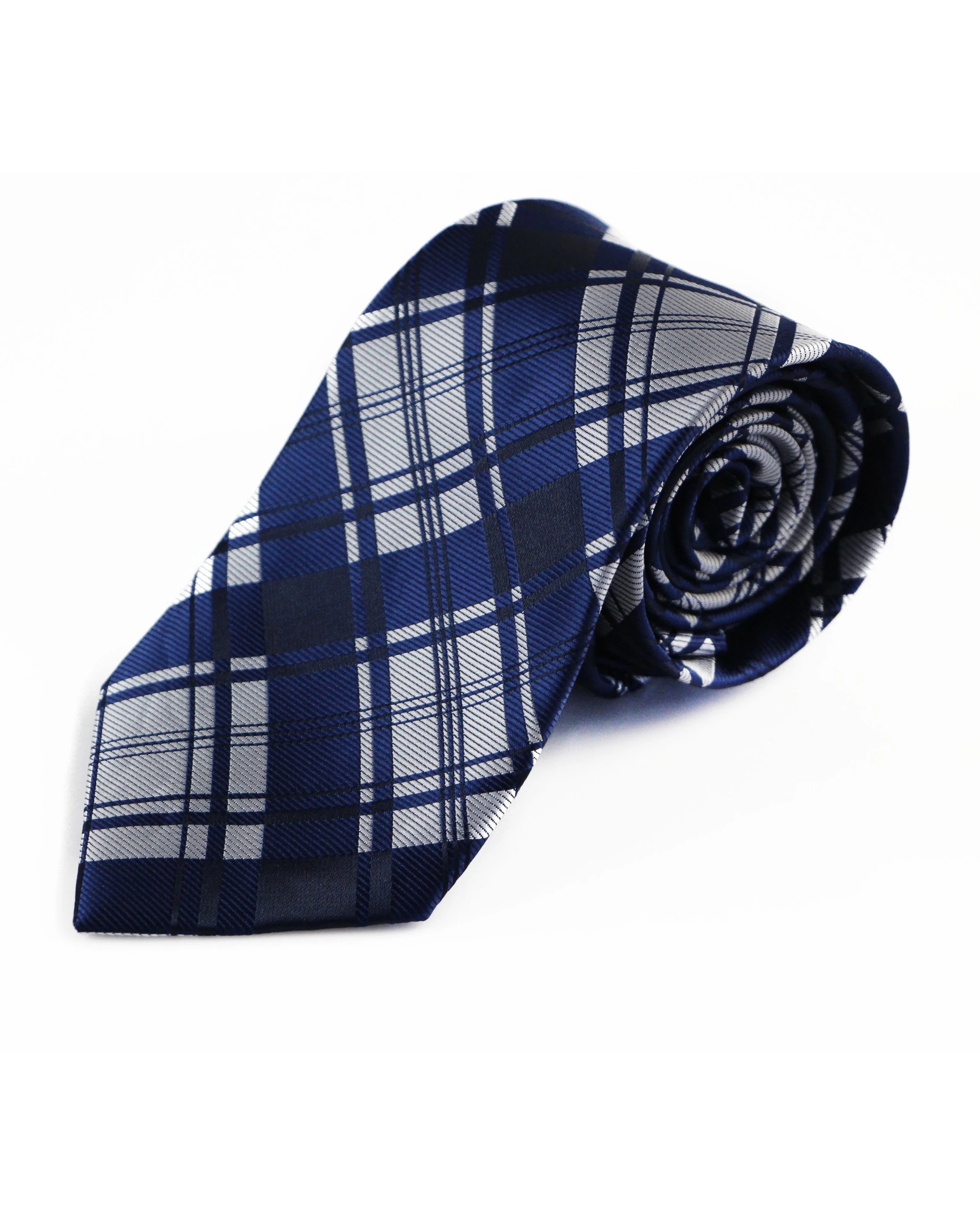 2 Zasel Mens Navy & Silver Check Striped Patterned 8cm Neck Tie, 2 of 2