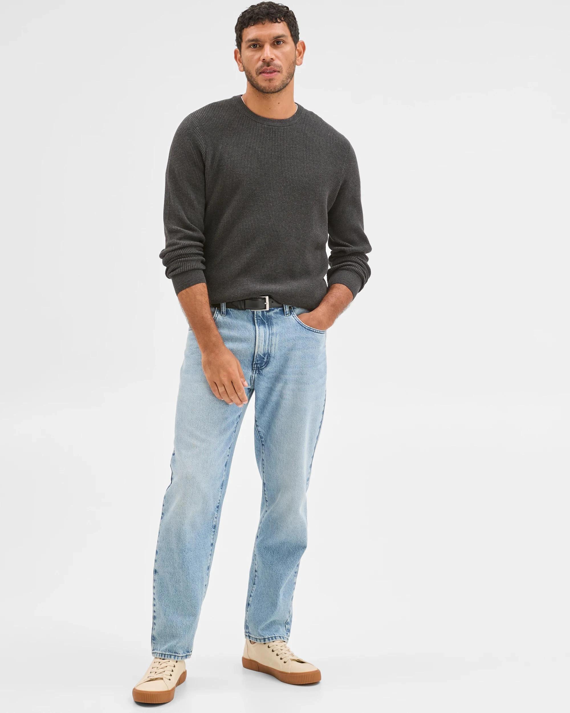 4 Target Man Australian Cotton Lightweight Waffle Knit Crew Neck Jumper BLACK MARLE, 4 of 6