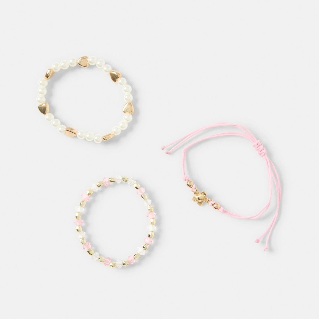 1 3 Pack Faux Pearl Bracelets - White, Pink and Gold Tone, 1 of 5