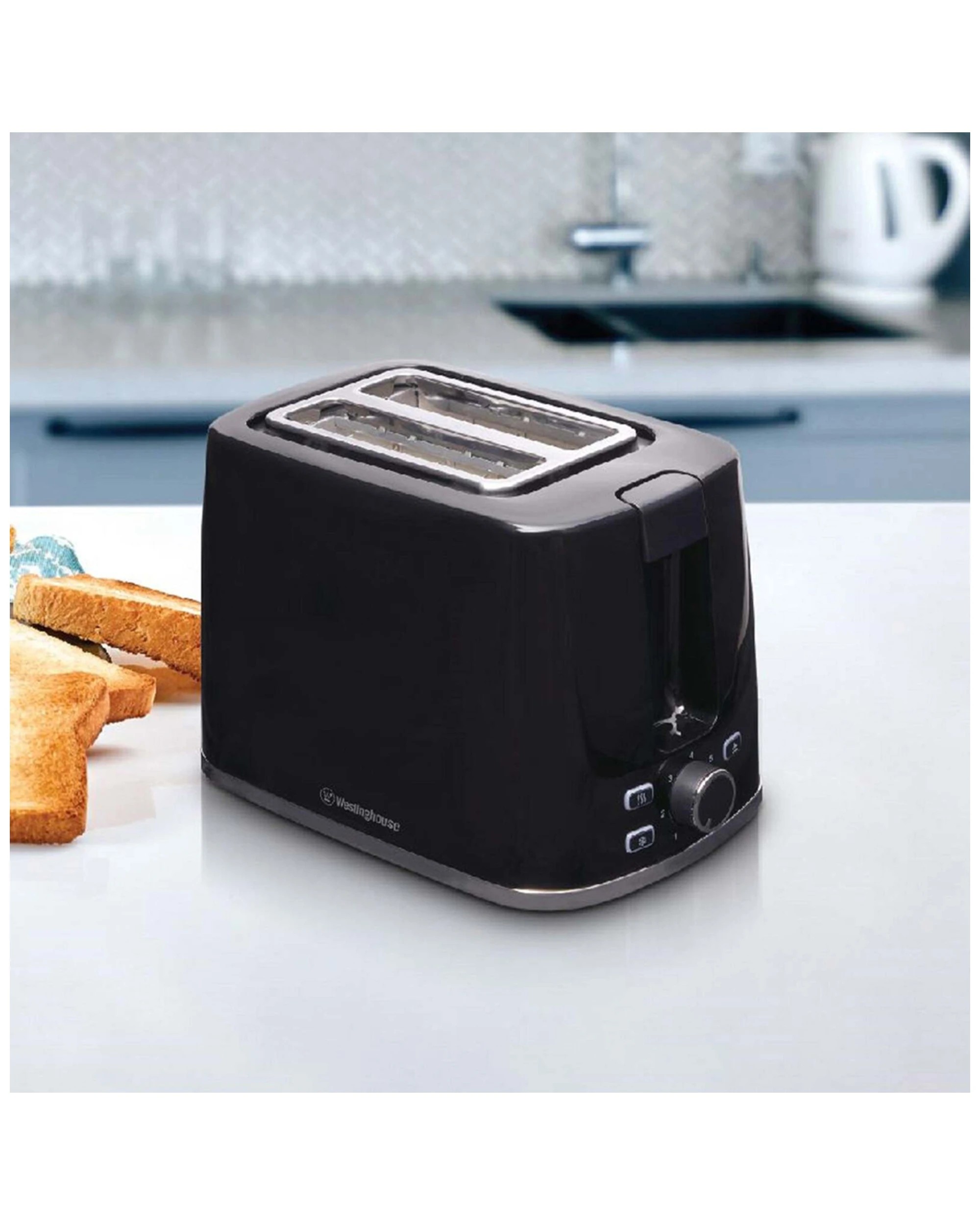 2 Westinghouse Electric Kitchen Benchtop Bread Toaster Extra-wide 2 Slice - Black, 2 of 8