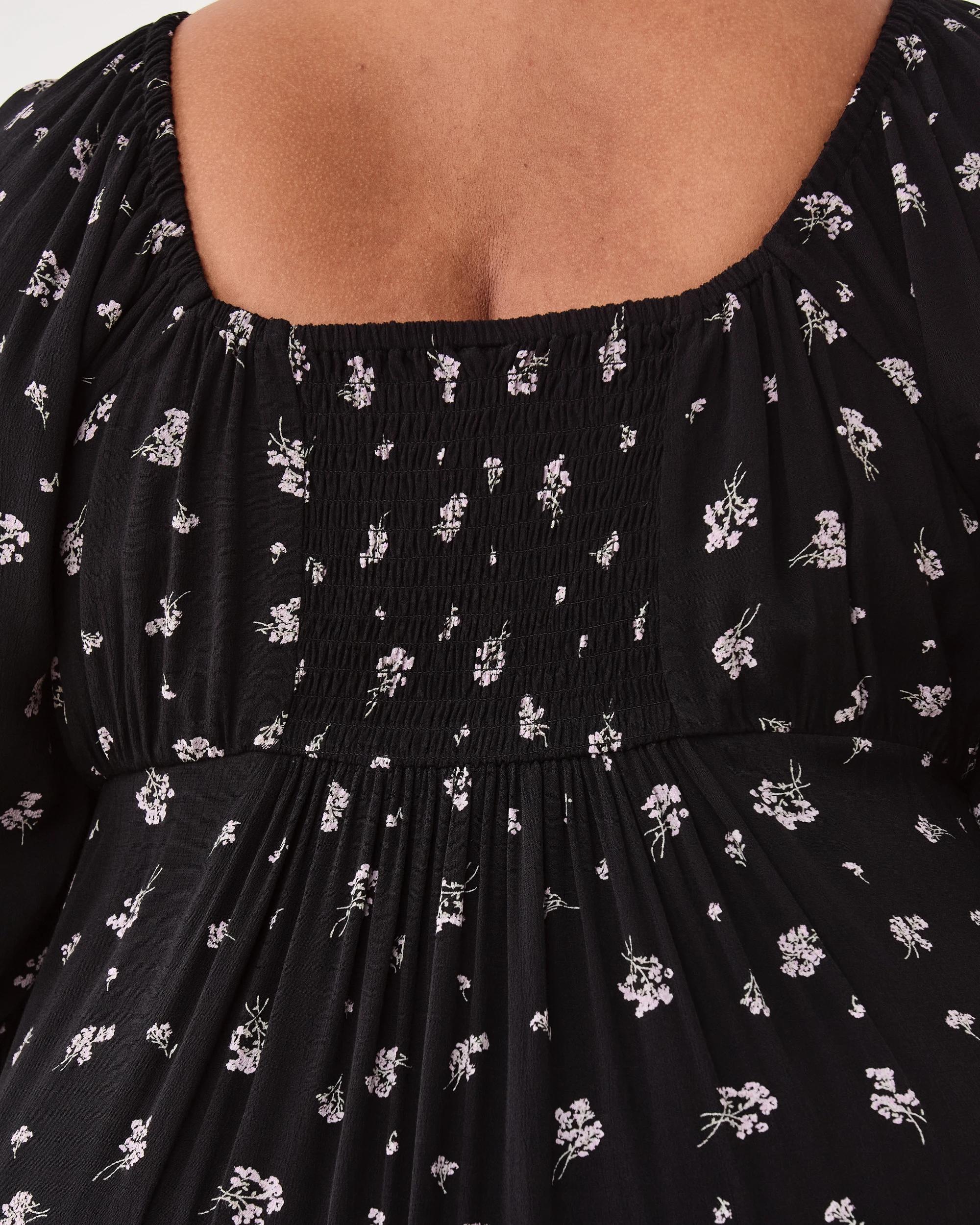 4 Curve Short Sleeve Square Neck Tea Midi Dress Ditsy Blk, 4 of 9