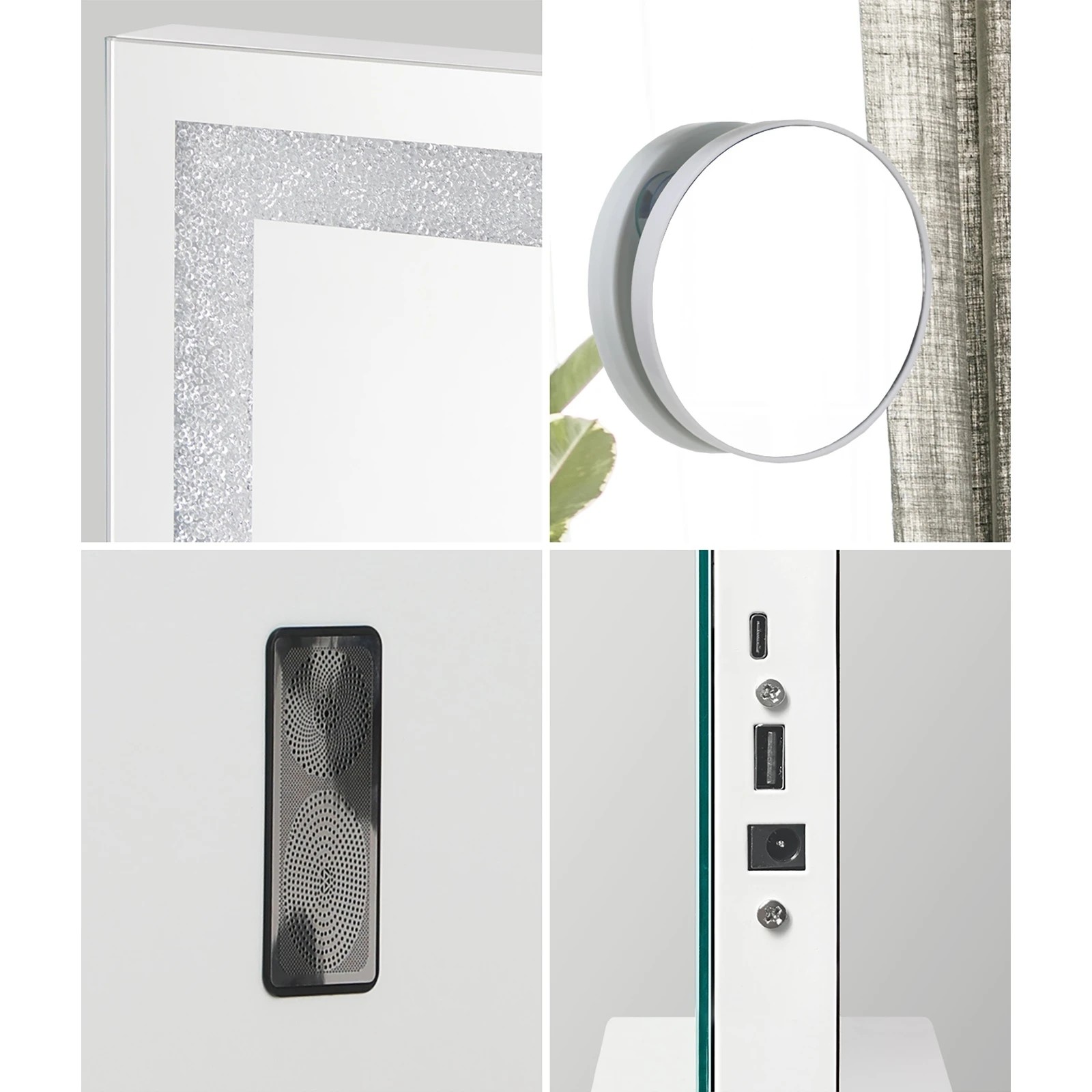 3 Oikiture Bluetooth Hollywood Led Makeup Mirror 80x62cm Crystal Vanity Mirrors
 - White, 3 of 7