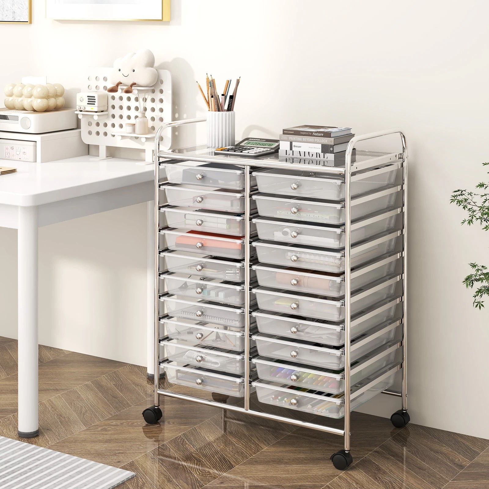 2 Costway 20 Drawers Rolling Storage Trolley Cart Filing Organizer - Clear, 2 of 3