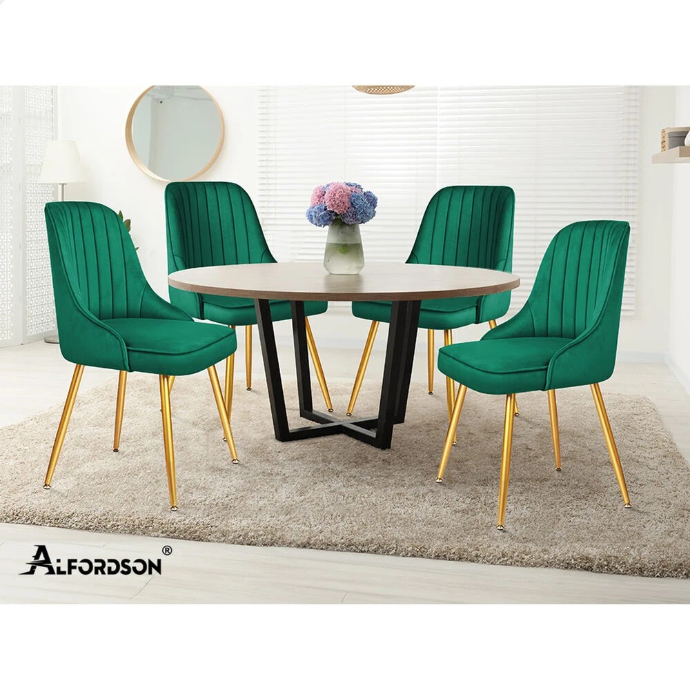 10 Alfordson 2x Dining Chairs Kitchen Accent Lounge Padded Tufted Seat Velvet - Green, 10 of 10