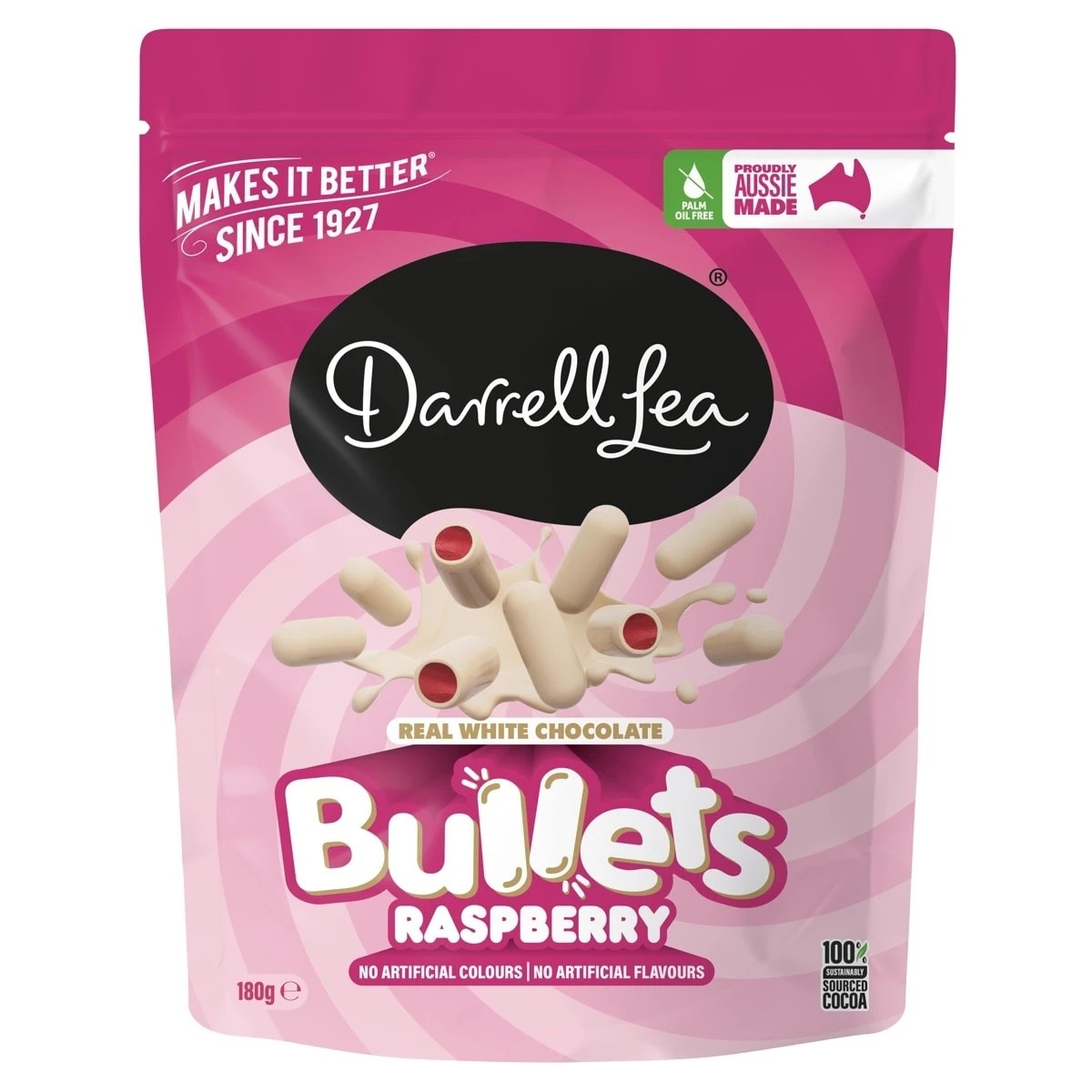1 Darrell Lea White Chocolate Raspberry Bullets 180g, 1 of 2