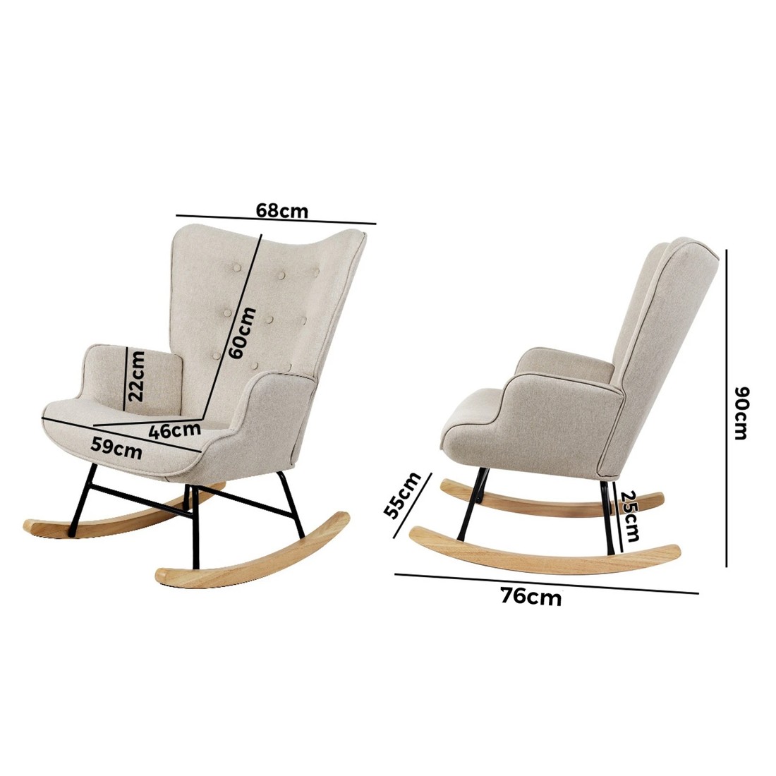 9 Oikiture Rocking Chair Nursing Armchair Linen Accent Chairs Upholstered
 - Beige, 9 of 10