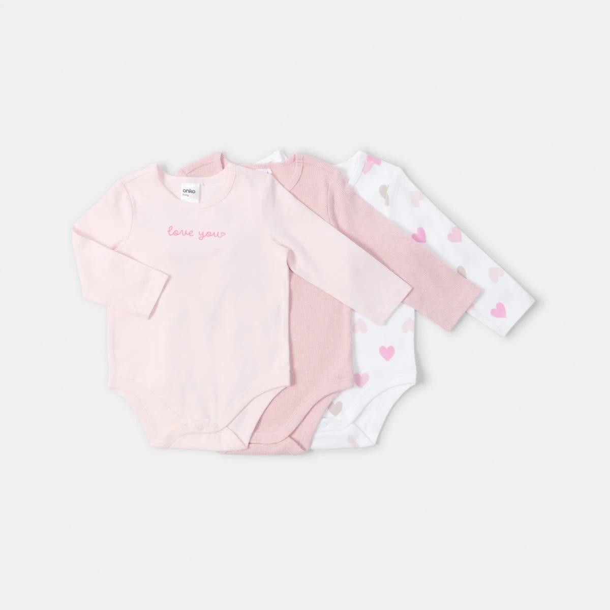 1 3 Pack Bodysuits Pink Hrt, 1 of 8