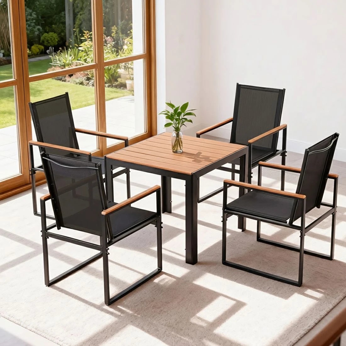 7 Gardeon 5PCS Outdoor Dining Set Table and Chairs Patio Garden Furniture Bistro Set - Black, 7 of 7