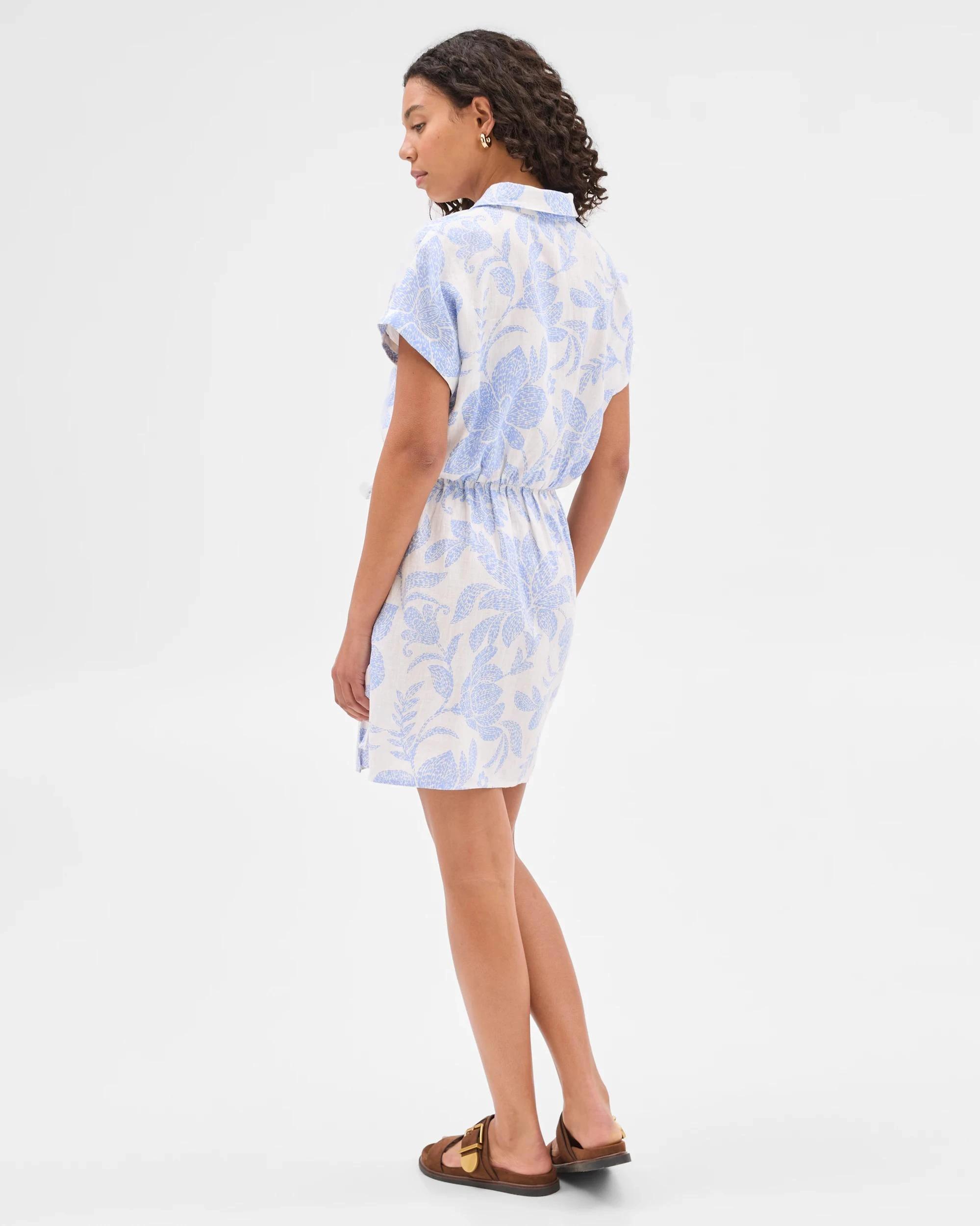 5 Target Woman European Linen Tiered Wrap Mini Dress BLUE/WHITE PRINT, 5 of 5