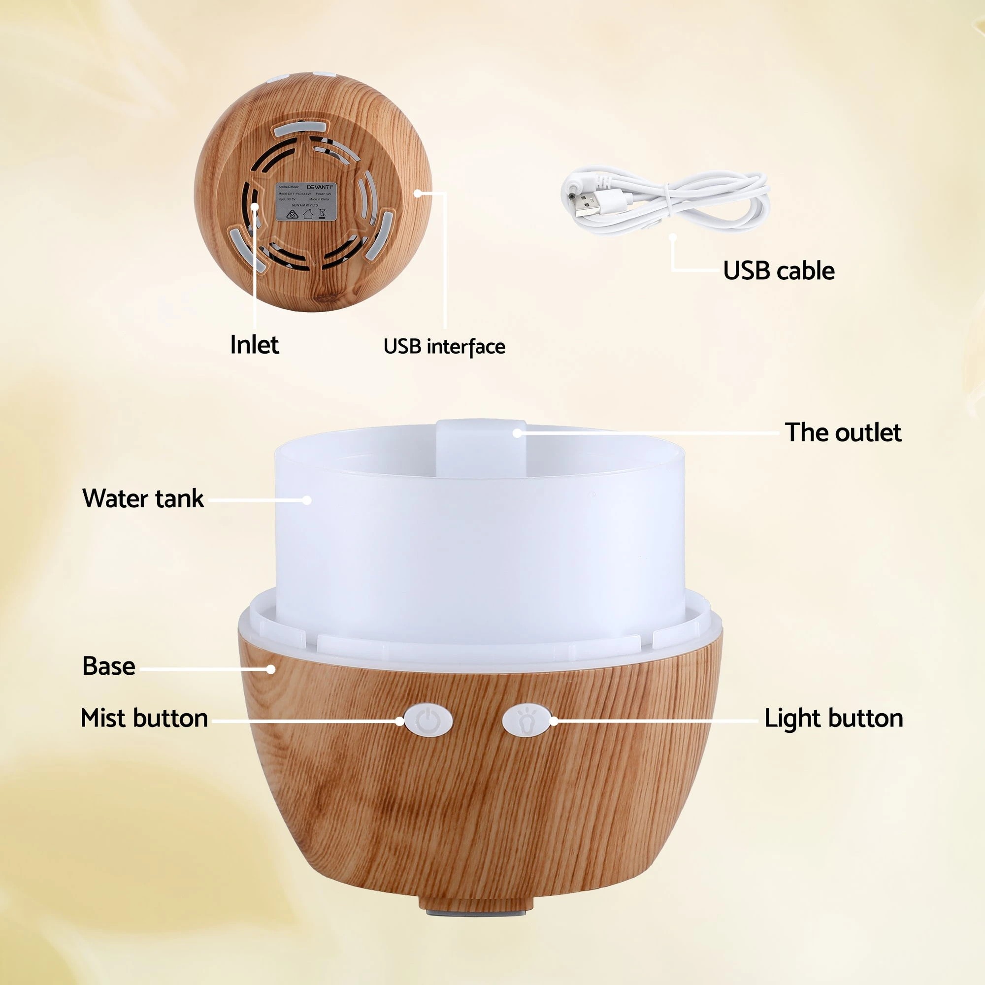 7 Devanti Ultrasonic Aroma Diffuser Aromatherapy 130ml LED Lights Iron Humidifier - Multi, 7 of 7