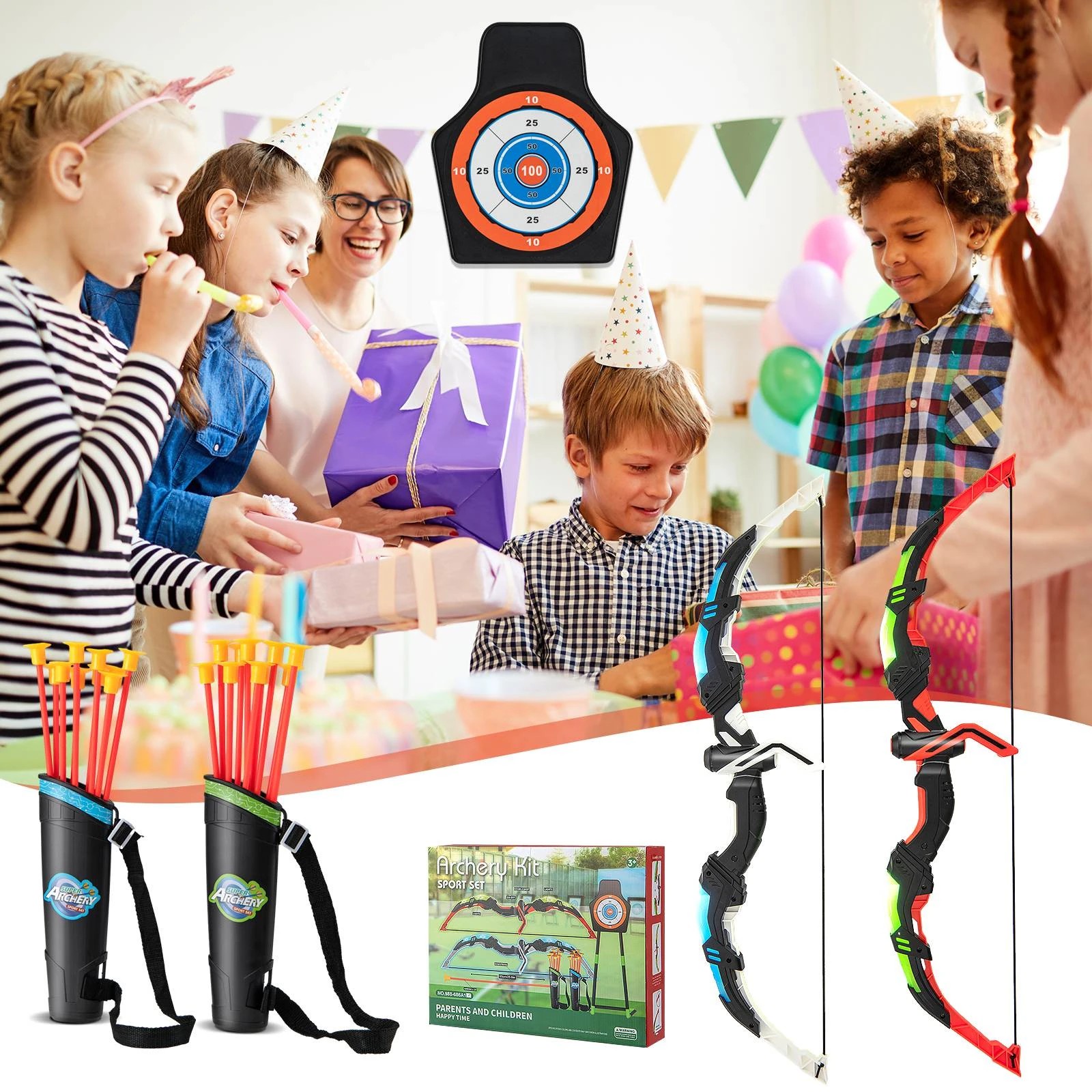 4 Costway 2PCS Kids Bow and Arrow Archery Toy Set w/LED Light-up Bows Gift, 4 of 4
