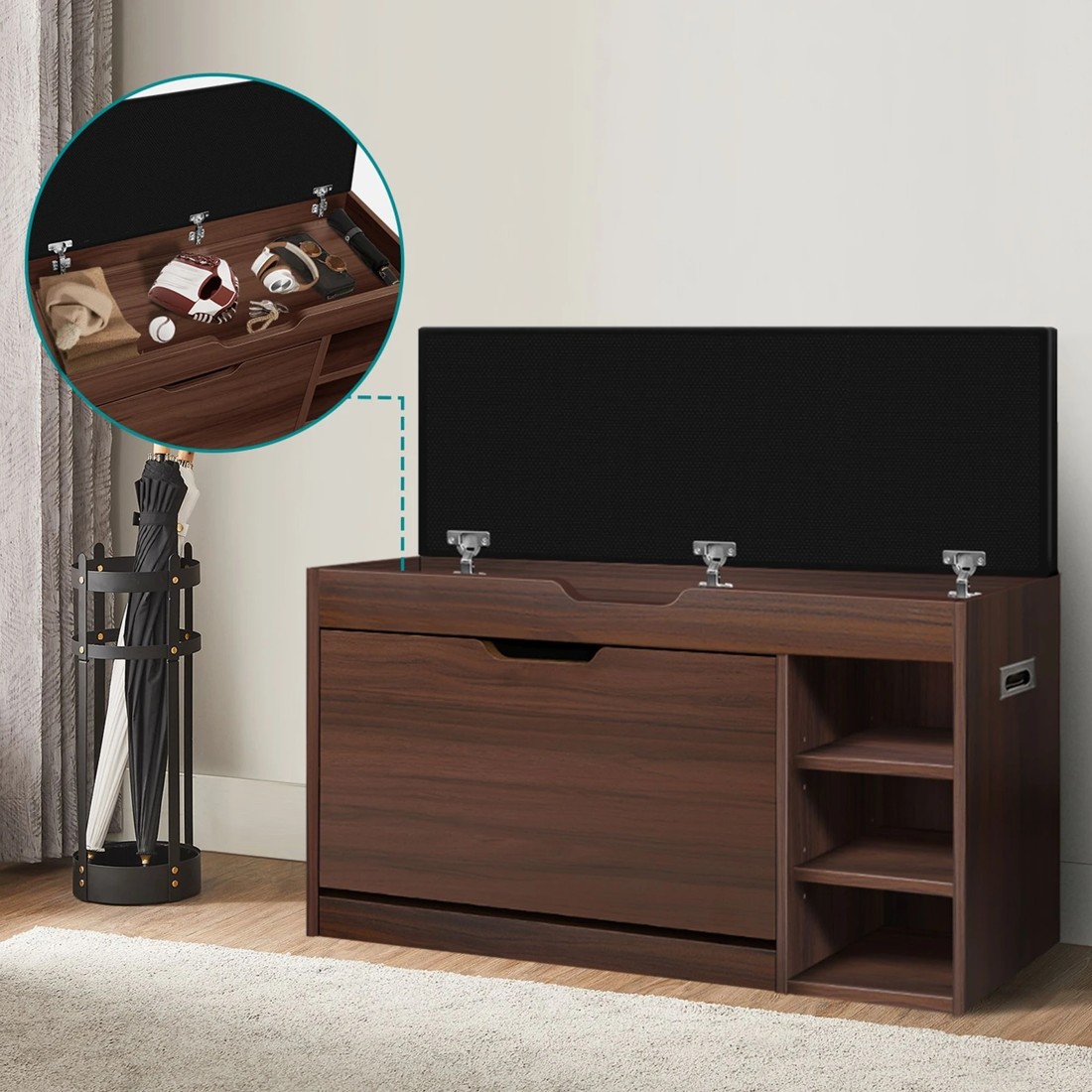 4 Alfordson Shoe Cabinet Bench Storage Rack Organiser Shelf 18 Pairs - Walnut, 4 of 10