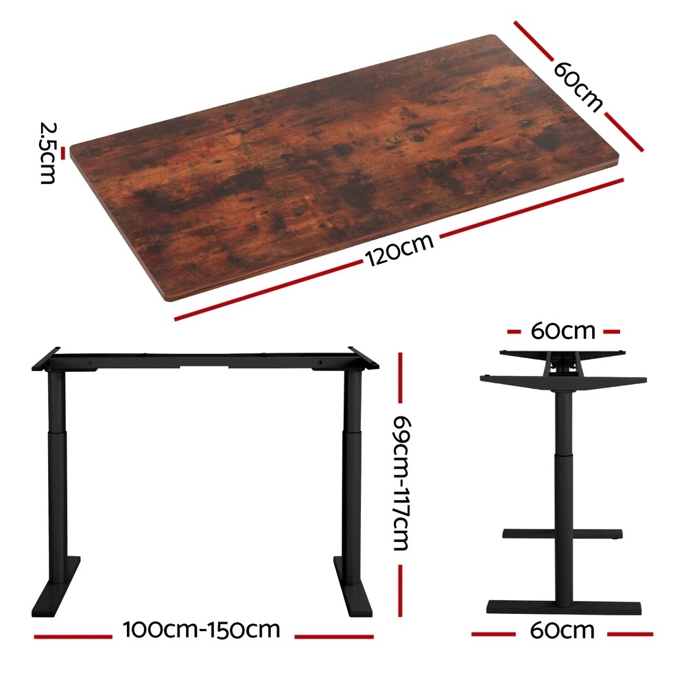 2 Artiss Standing Desk Motorised Electric Dual Motor Rustic  120CM - Brown, 2 of 5