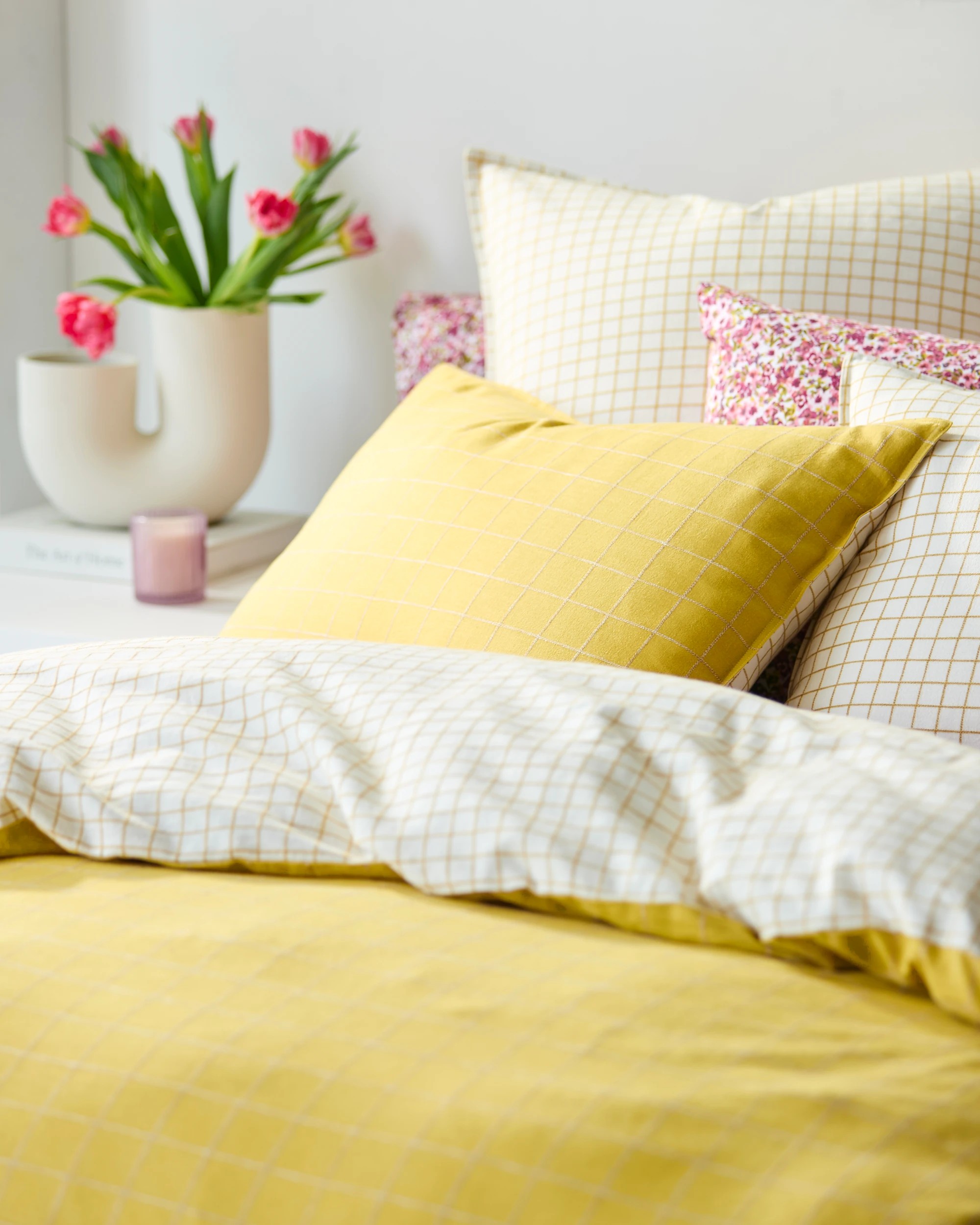 3 Target Check Linen/Cotton Quilt Cover Set - Queen Bed - Yellow, 3 of 10