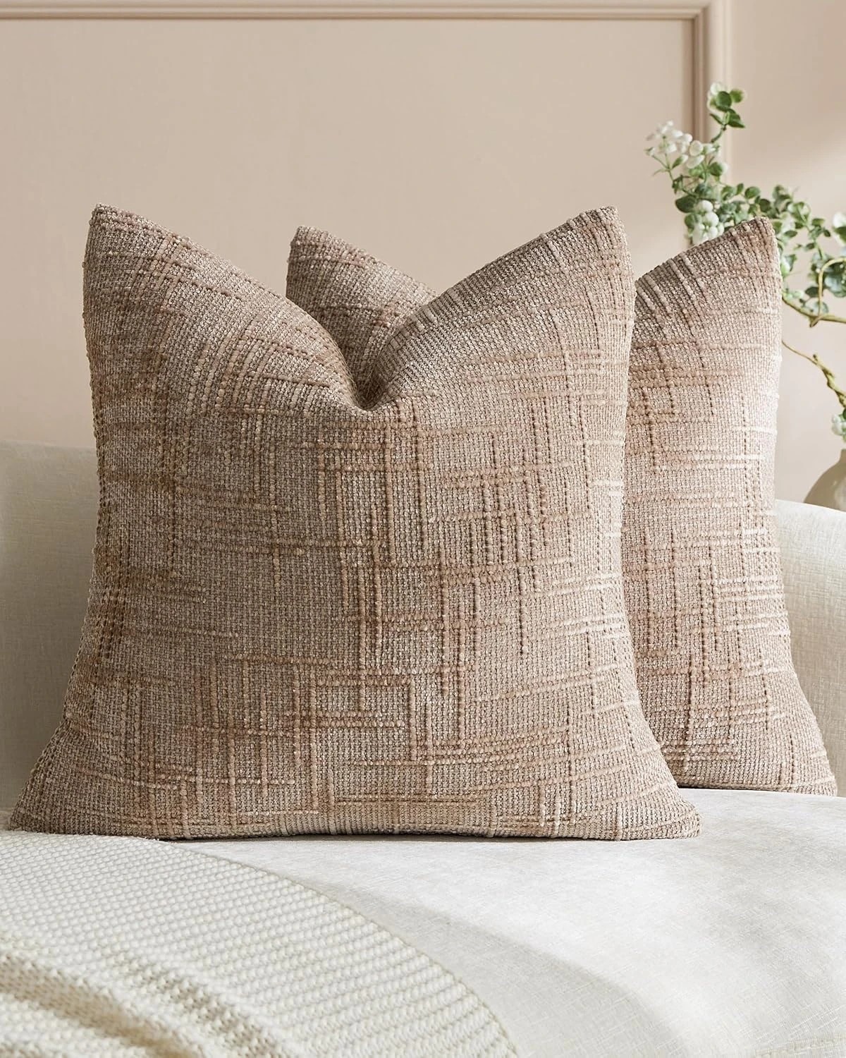 1 Gioia Casa 2-Pack Chenille-Textured Cushion Covers 45cm x 45cm - Camel, 1 of 3