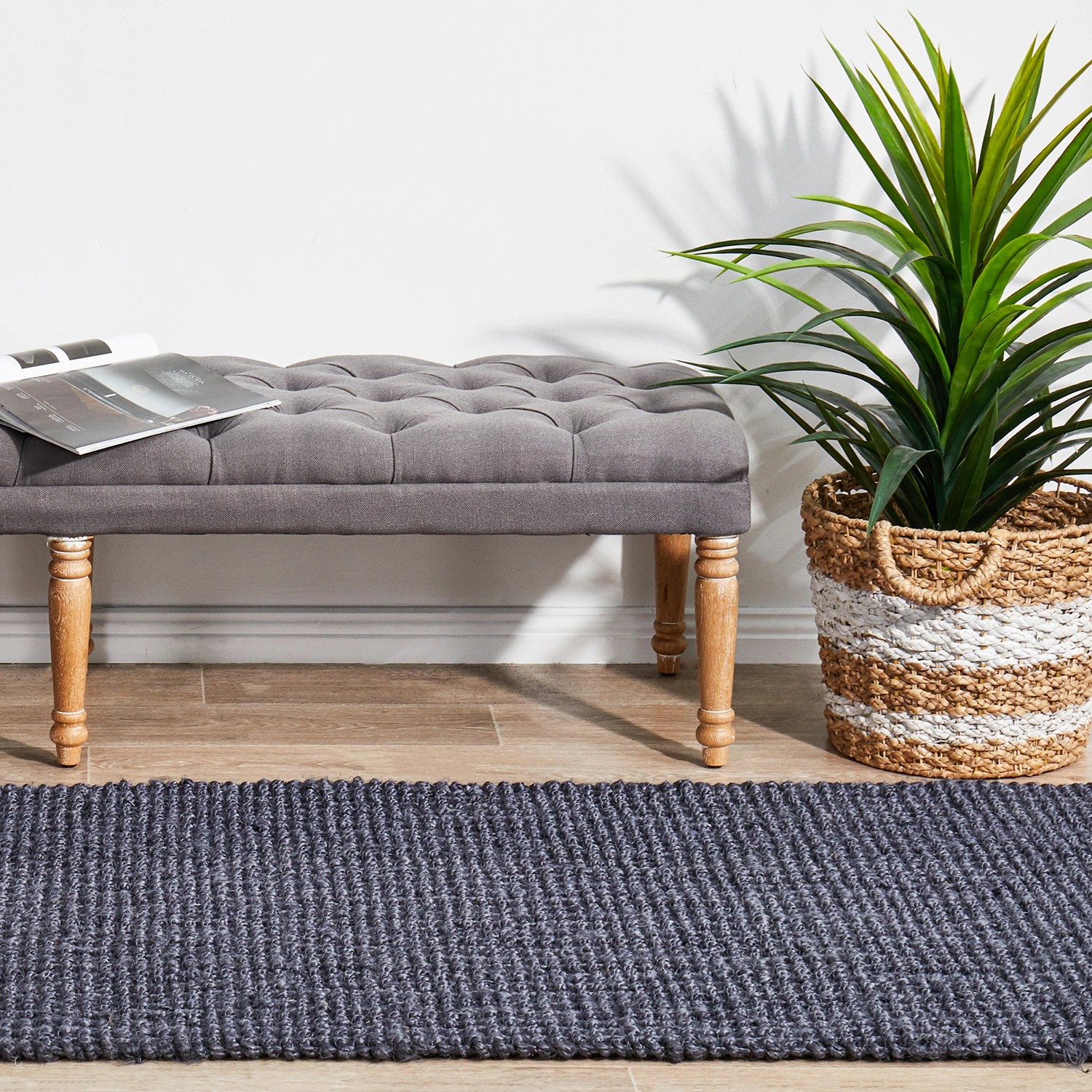 1 Common Ground Rugs Solace Barker 400x80cm - Large Runner Handwoven Jute Rug - Blue, 1 of 9