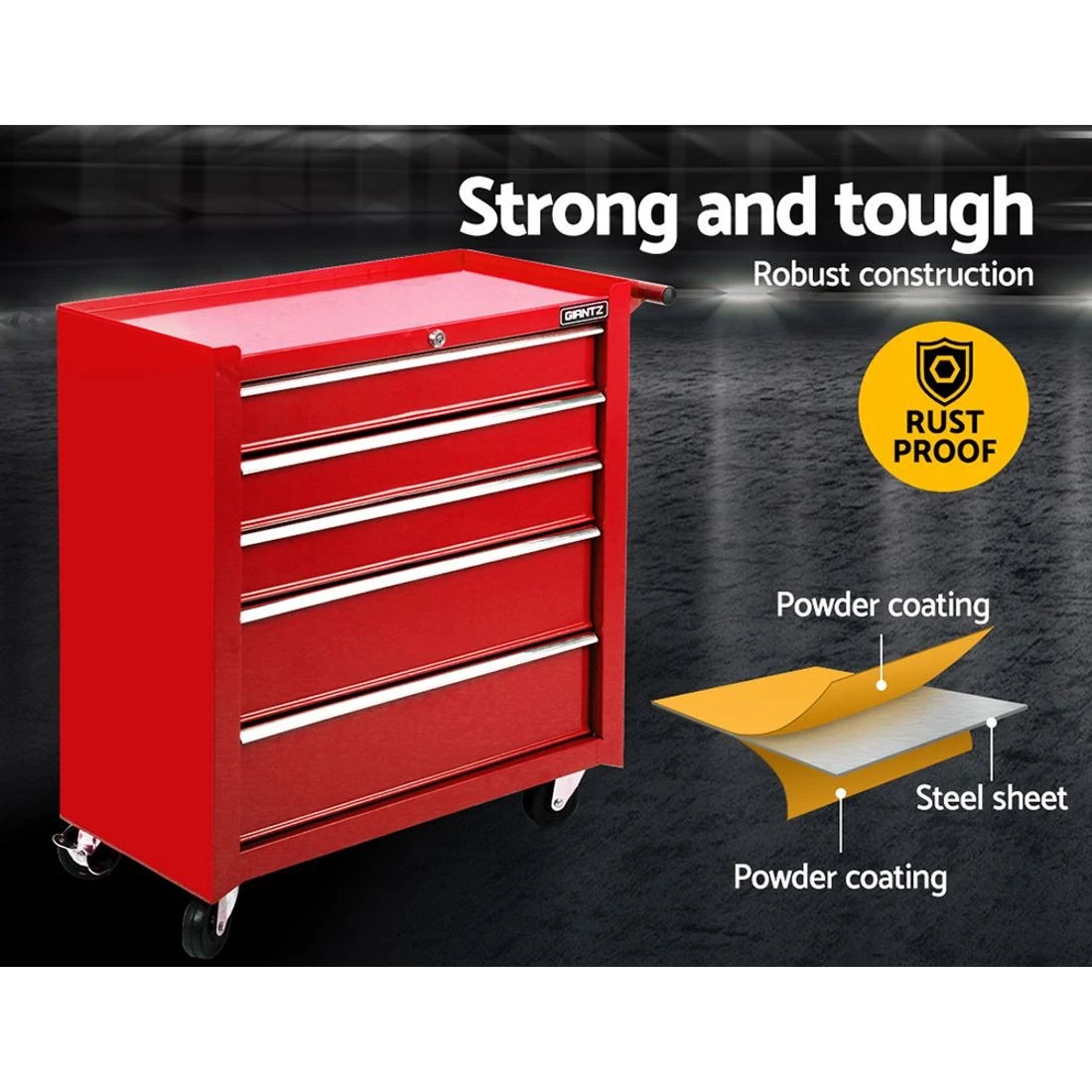 1 Giantz 5 Drawer Tool Box Cabinet Chest Trolley Box Garage Storage Toolbox Red - Red, 1 of 6