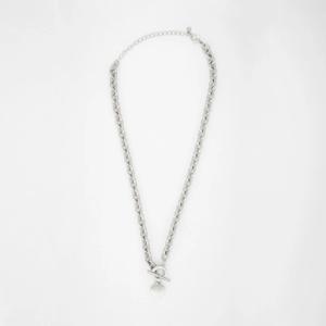 Heart Fob Chunky Chain Necklace - Silver Tone
