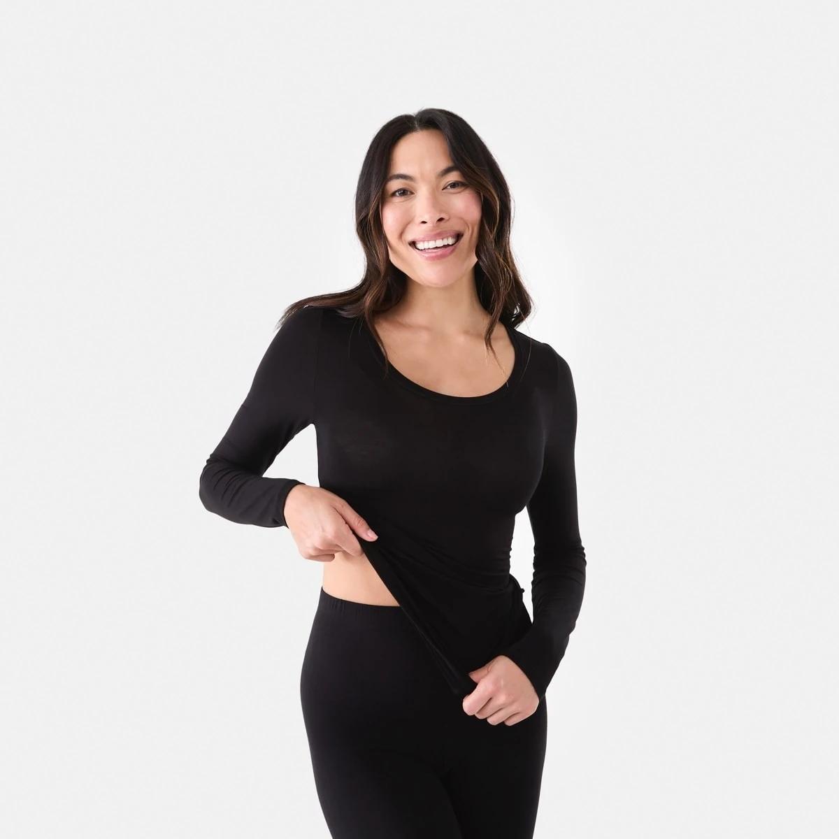 2 Bamboo Thermal Long Sleeves Top Black, 2 of 6