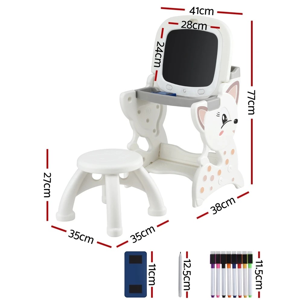 2 Keezi Kids Table and Chair Set 2 in 1 Easel Desk Stool w/ LCD Writing Tablet - White, 2 of 6