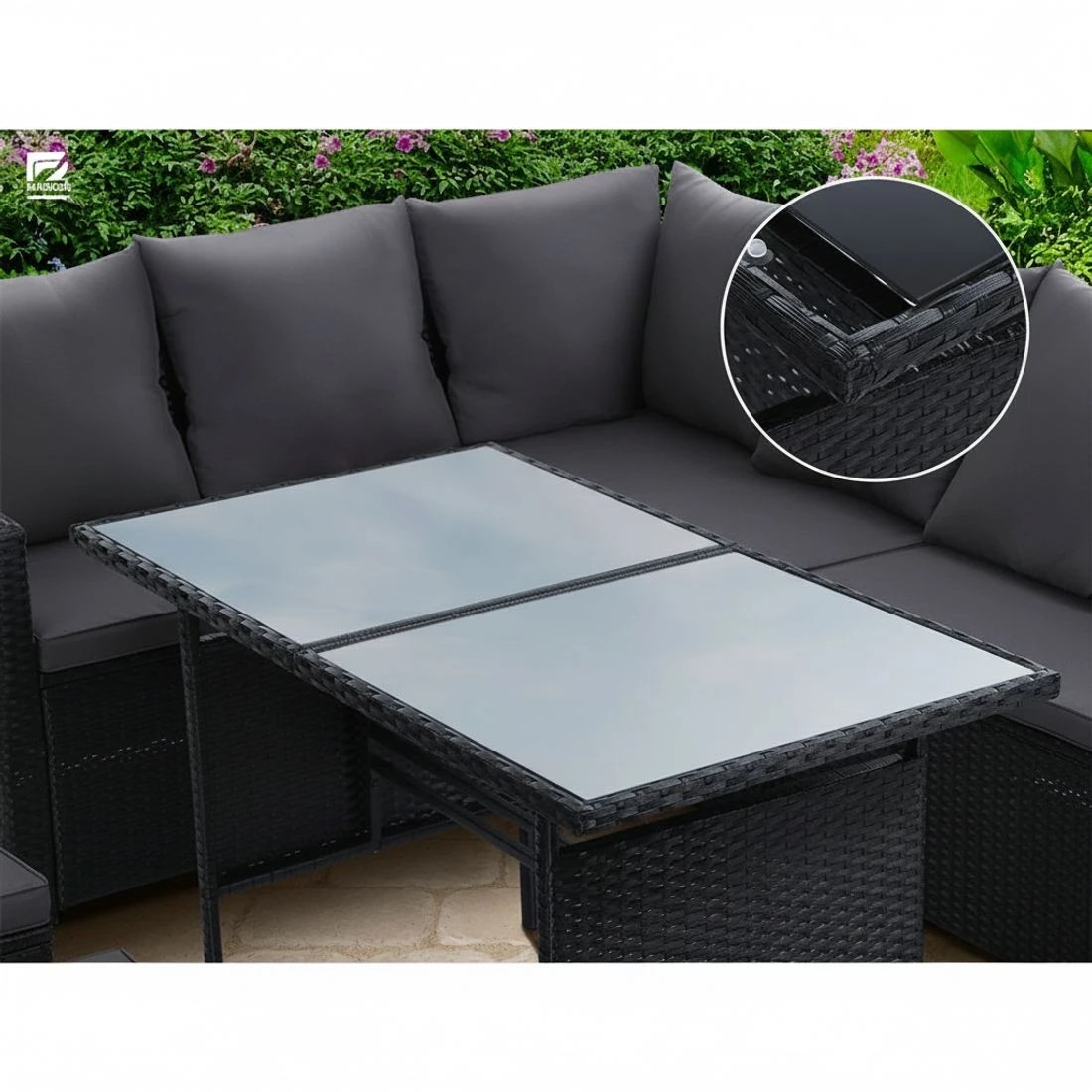 6 Gardeon Outdoor Dining Set Sofa Lounge Setting Chairs Table Ottoman Lawn - Black, 6 of 6