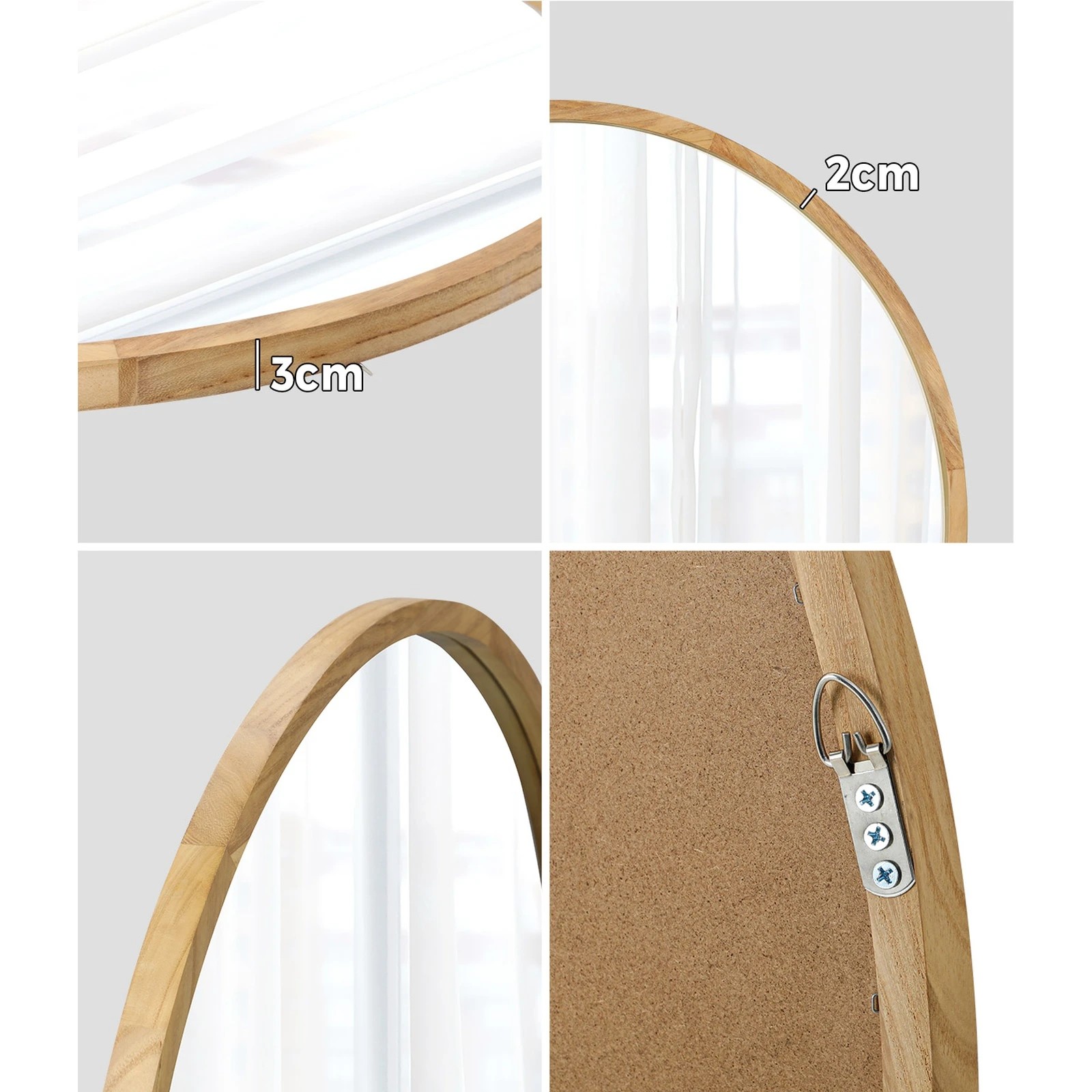 5 Oikiture Wall Mirrors Round Large Makeup Mirror Vanity Home Decor 90cm - Natural, 5 of 9