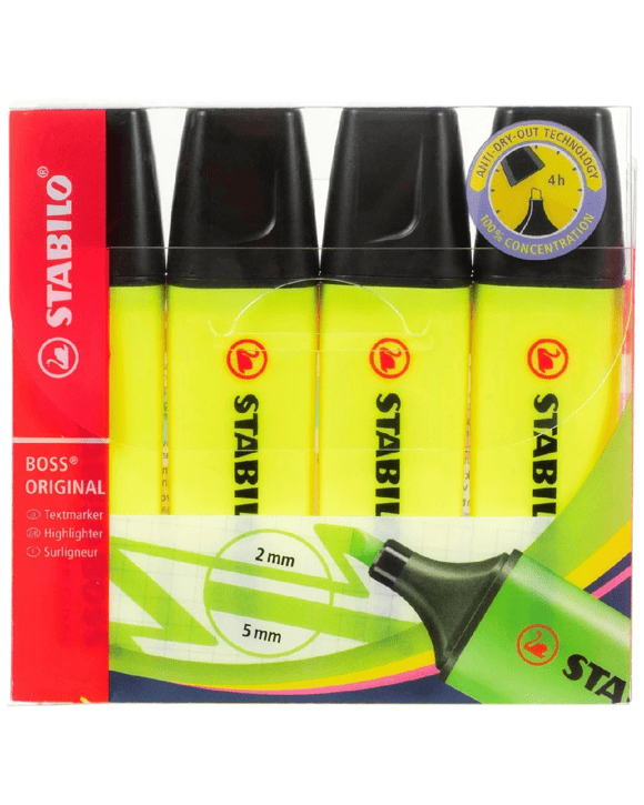 Stabilo Boss Highlighters Yellow 4 Pack